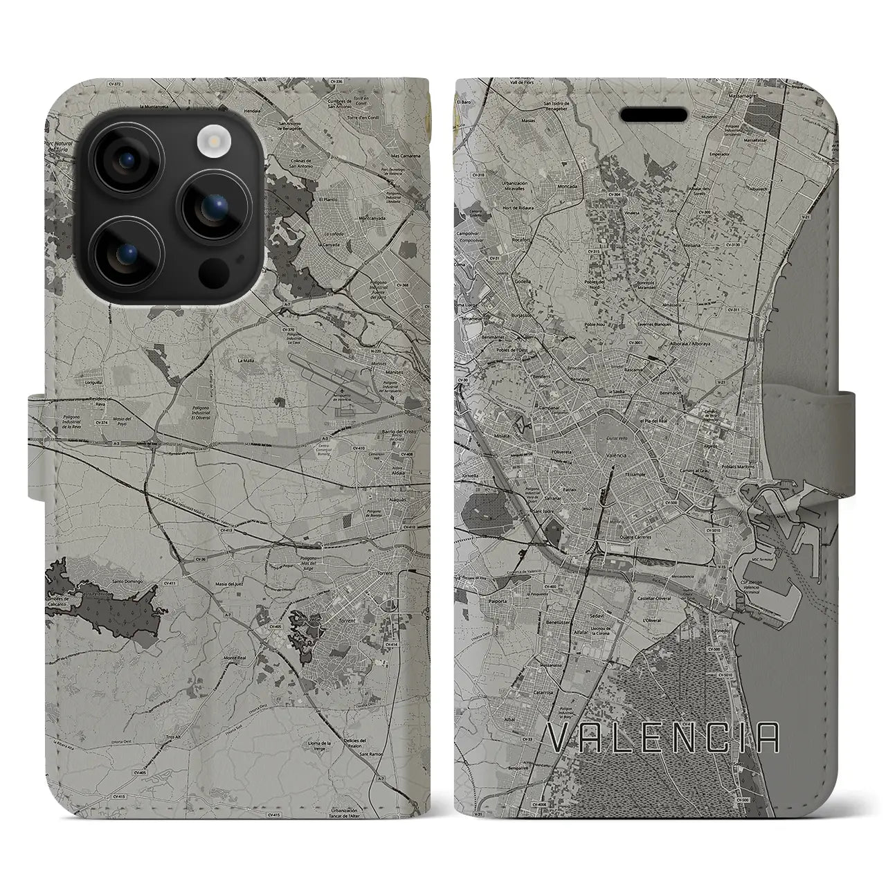 【バレンシア(スペイン)】地図柄iPhoneケース(手帳タイプ)