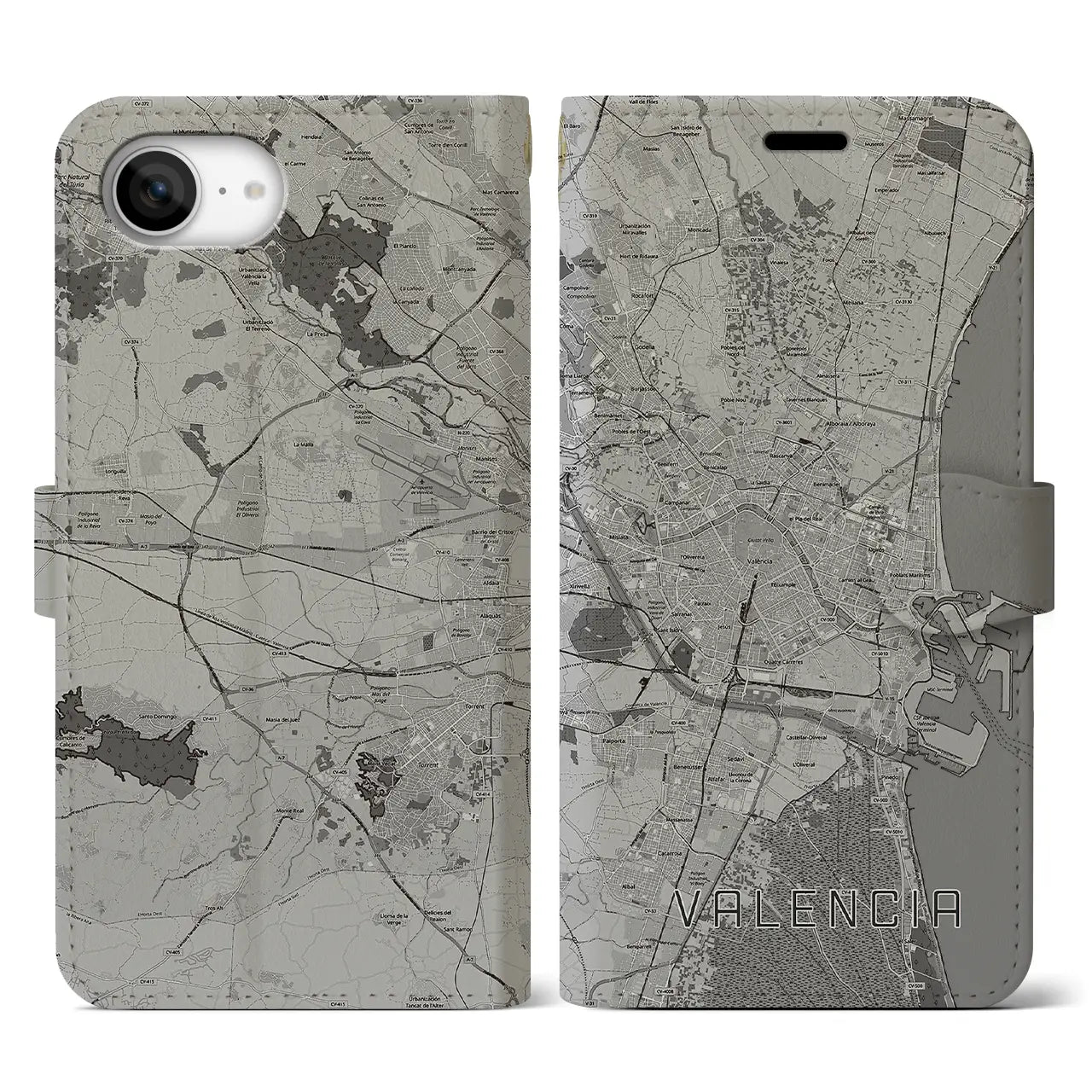 【バレンシア(スペイン)】地図柄iPhoneケース(手帳タイプ)