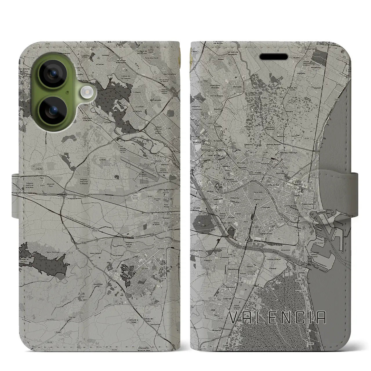 【バレンシア(スペイン)】地図柄iPhoneケース(手帳タイプ)