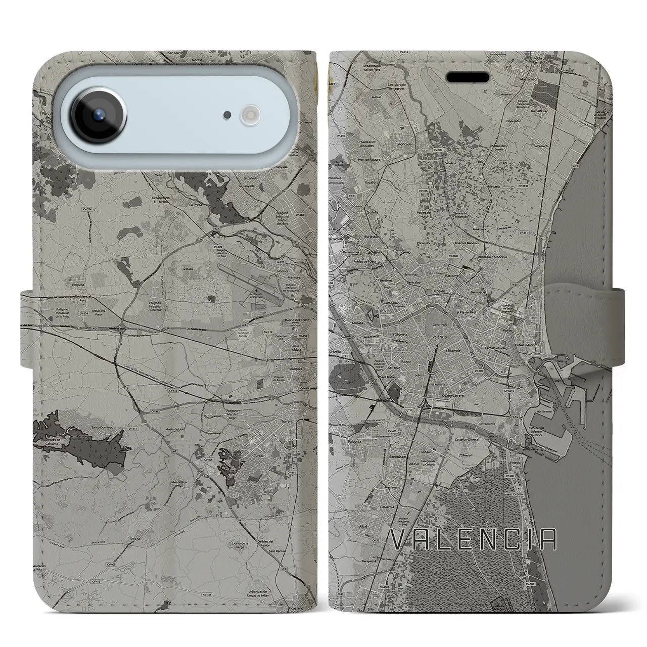 【バレンシア(スペイン)】地図柄iPhoneケース(手帳タイプ)