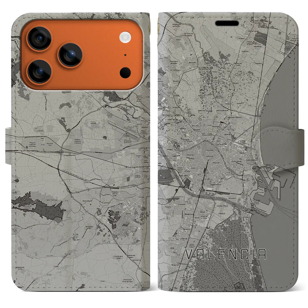 【バレンシア(スペイン)】地図柄iPhoneケース(手帳タイプ)
