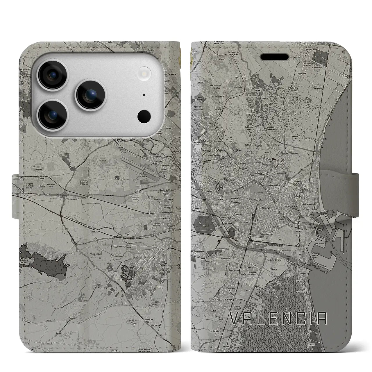 【バレンシア(スペイン)】地図柄iPhoneケース(手帳タイプ)