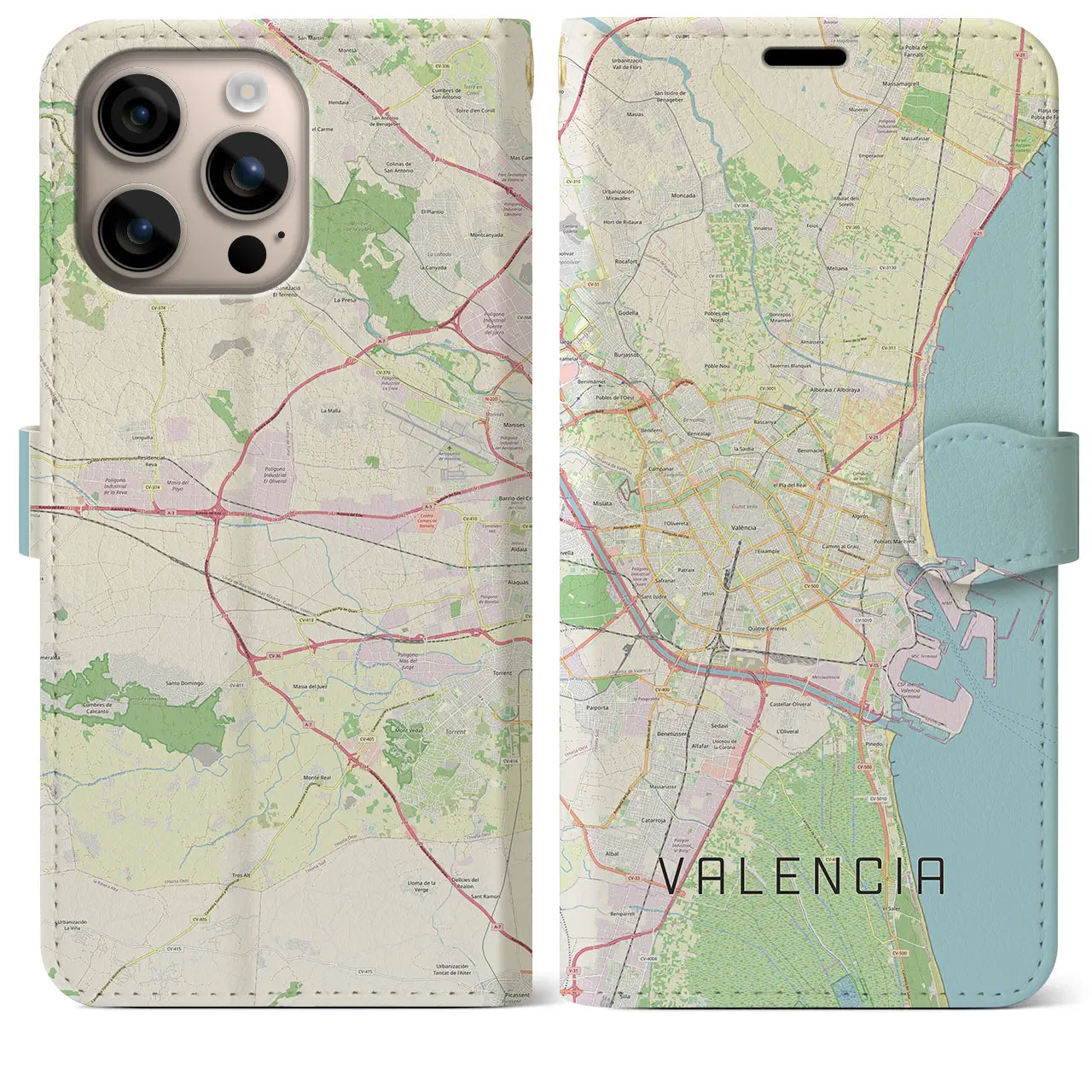 【バレンシア(スペイン)】地図柄iPhoneケース(手帳タイプ)ナチュラル・iPhone 16 Plus 用