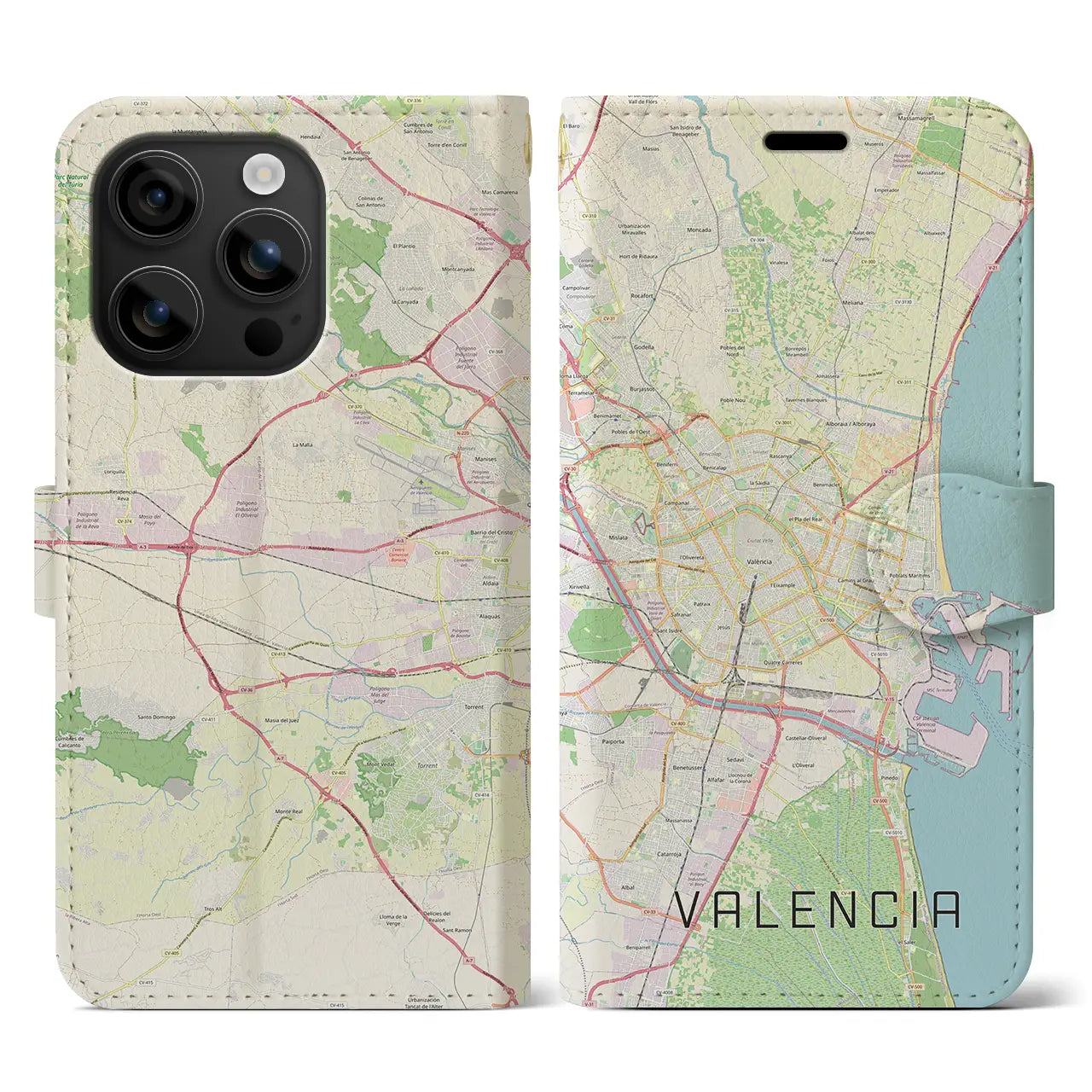 【バレンシア(スペイン)】地図柄iPhoneケース(手帳タイプ)
