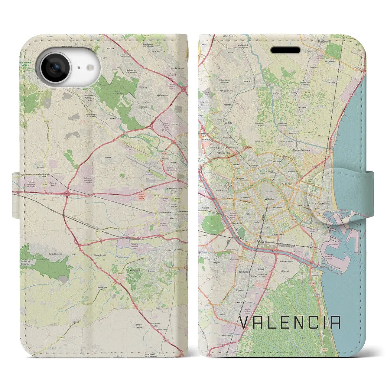 【バレンシア(スペイン)】地図柄iPhoneケース(手帳タイプ)