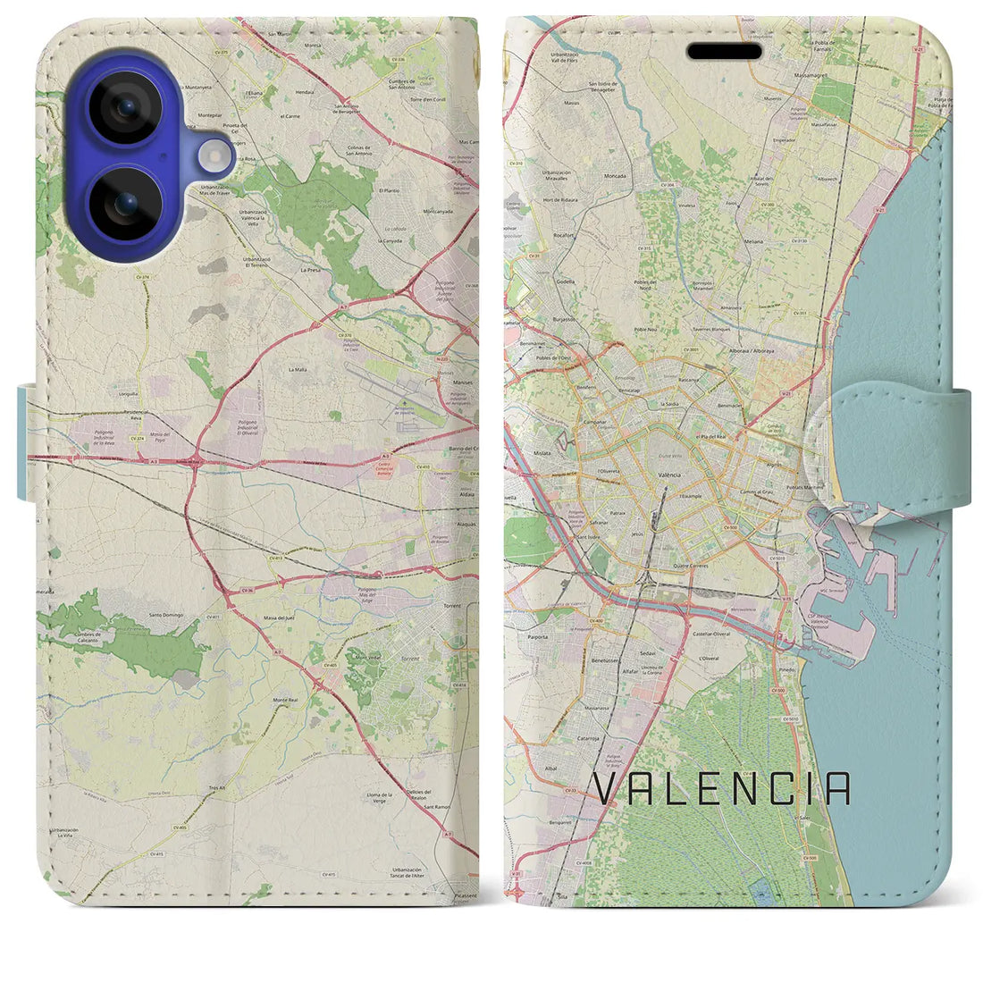 【バレンシア(スペイン)】地図柄iPhoneケース(手帳タイプ)ナチュラル・iPhone 16 Pro Max 用