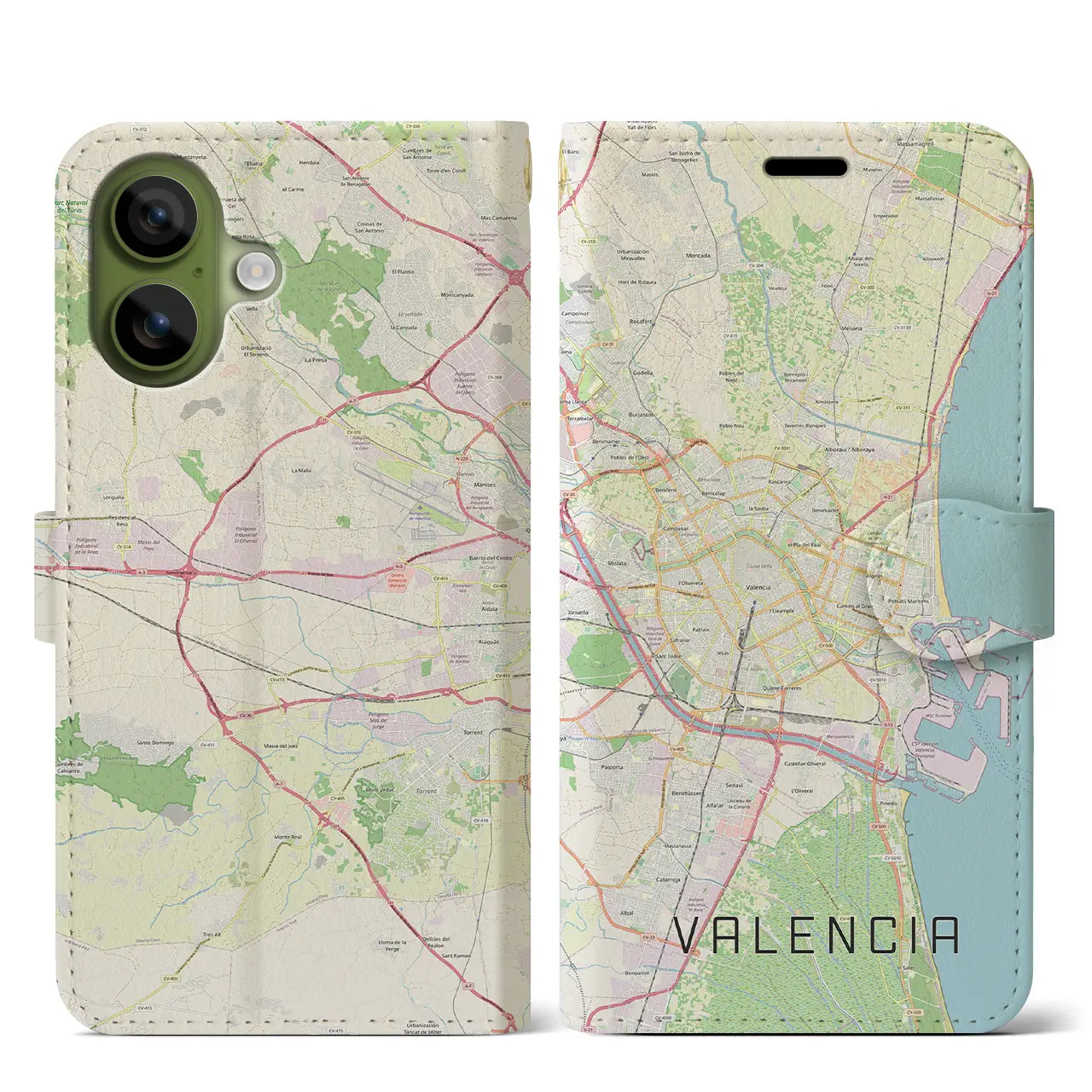 【バレンシア(スペイン)】地図柄iPhoneケース(手帳タイプ)