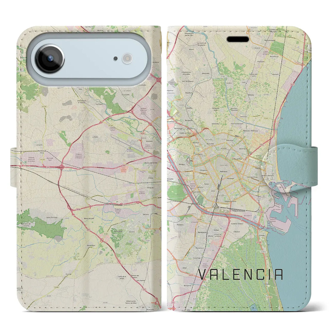 【バレンシア(スペイン)】地図柄iPhoneケース(手帳タイプ)ナチュラル・iPhone 17 Pro Max 用