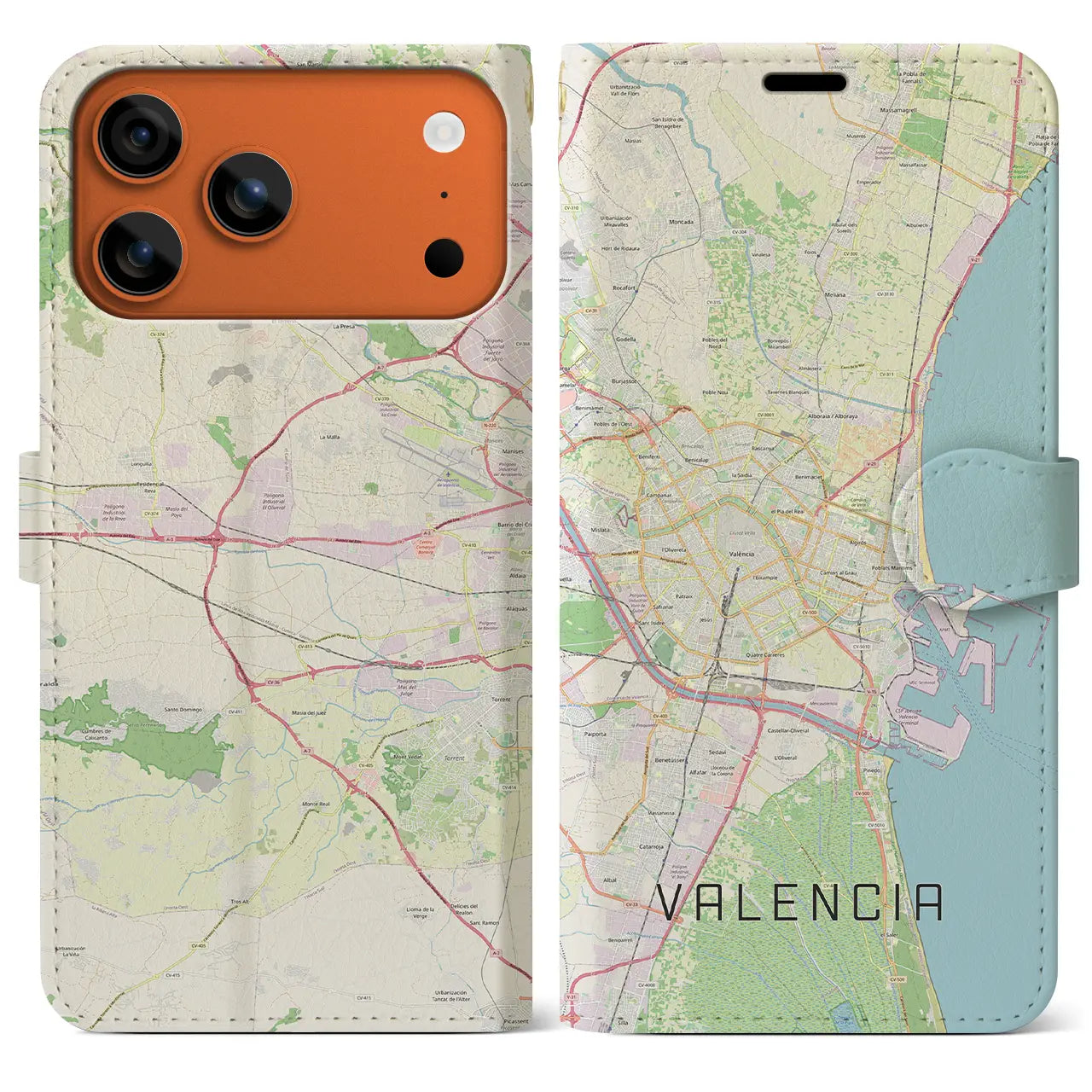 【バレンシア(スペイン)】地図柄iPhoneケース(手帳タイプ)モノトーン・iPhone 17 Pro Max 用
