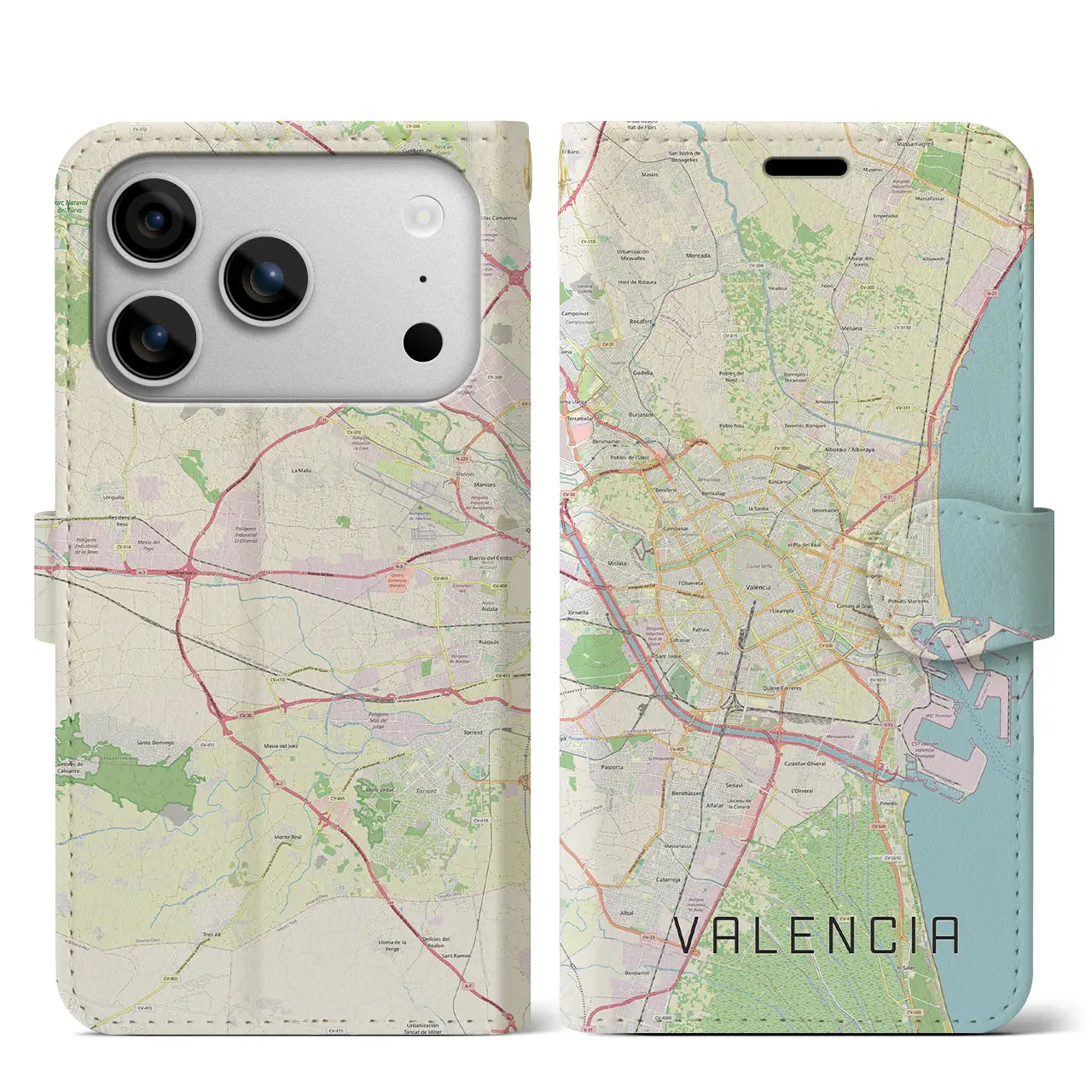 【バレンシア(スペイン)】地図柄iPhoneケース(手帳タイプ)