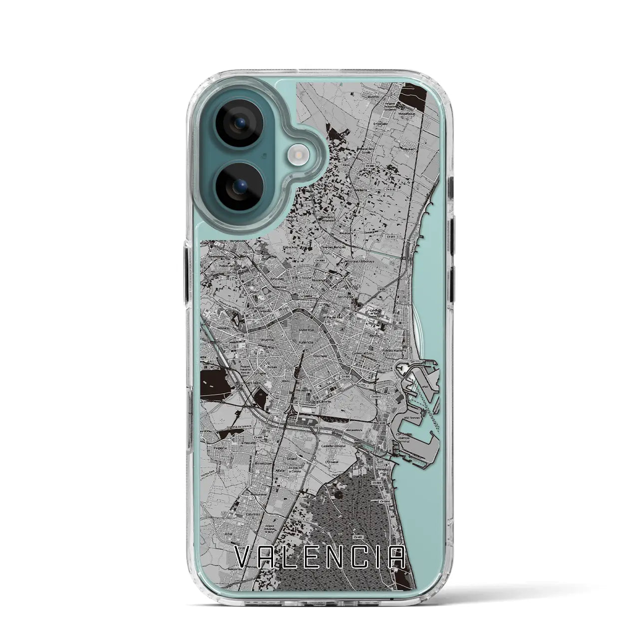 【バレンシア(スペイン)】地図柄iPhoneケース(MagSafeタイプ)モノトーン・iPhone 16 Pro 用