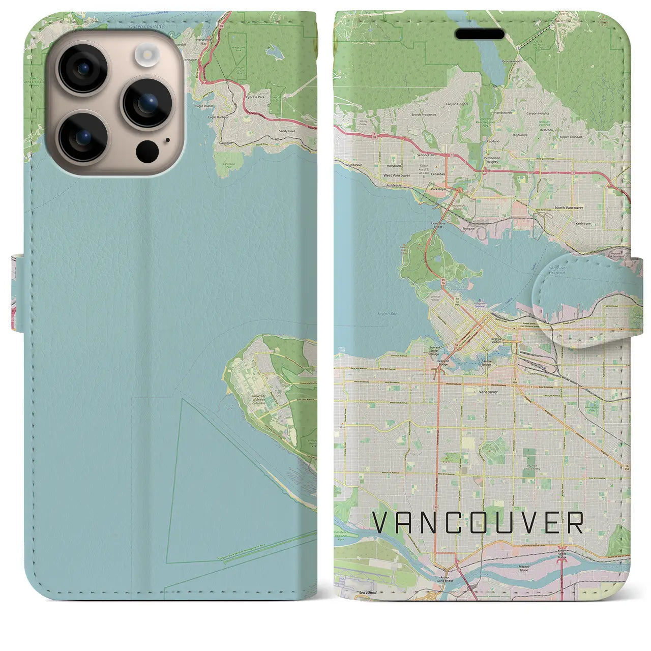 【バンクーバー(カナダ)】地図柄iPhoneケース(手帳タイプ)ナチュラル・iPhone 16 Plus 用