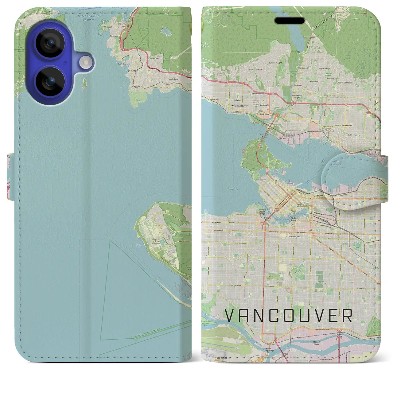 【バンクーバー(カナダ)】地図柄iPhoneケース(手帳タイプ)