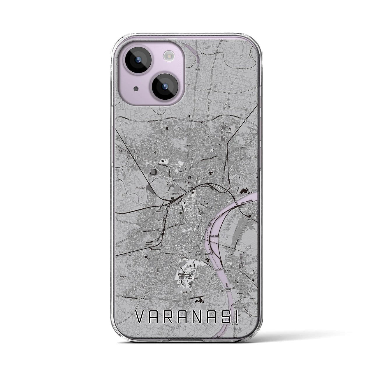 【ヴァーラーナシー(インド)】地図柄iPhoneケース(クリアタイプ)