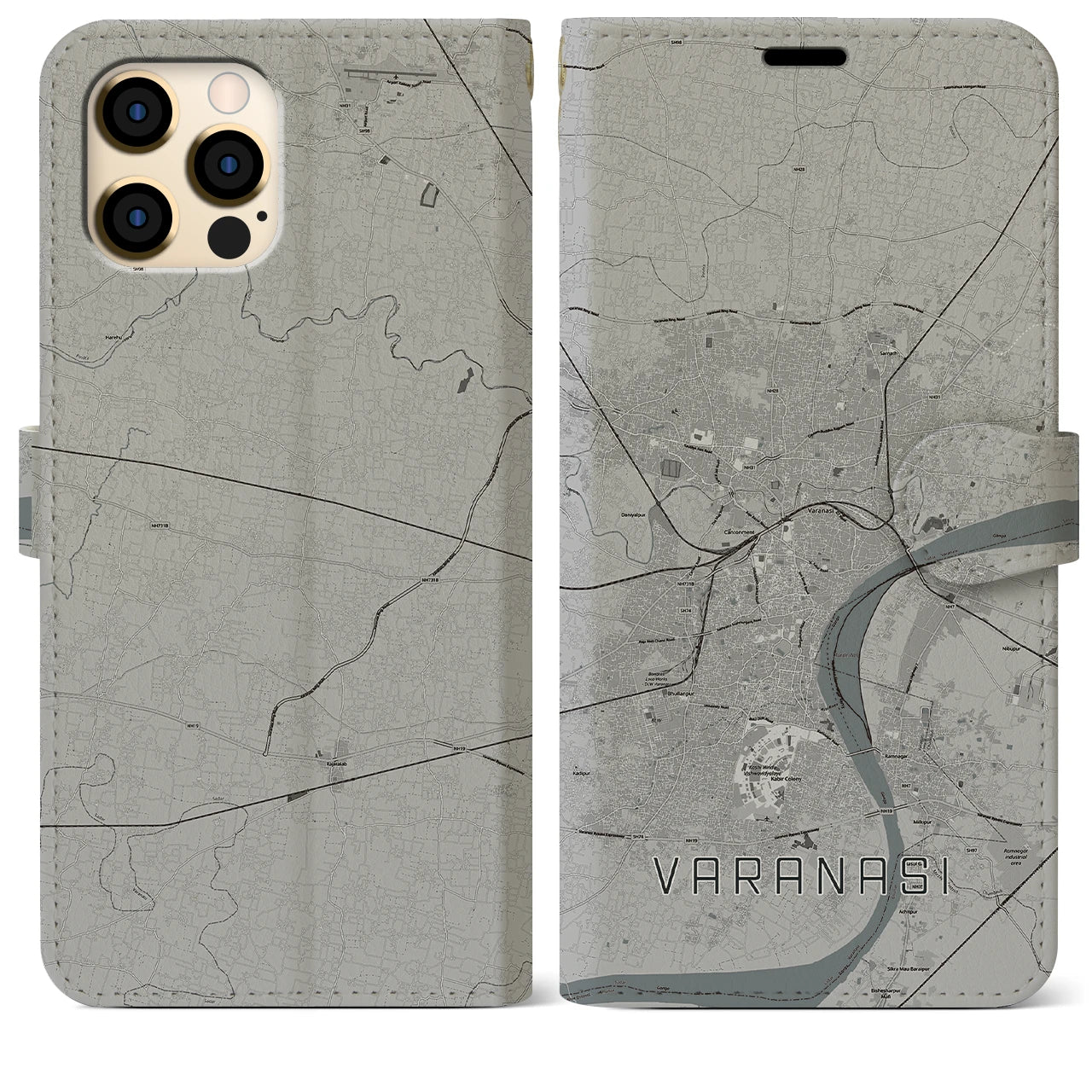 【ヴァーラーナシー(インド)】地図柄iPhoneケース(手帳タイプ)
