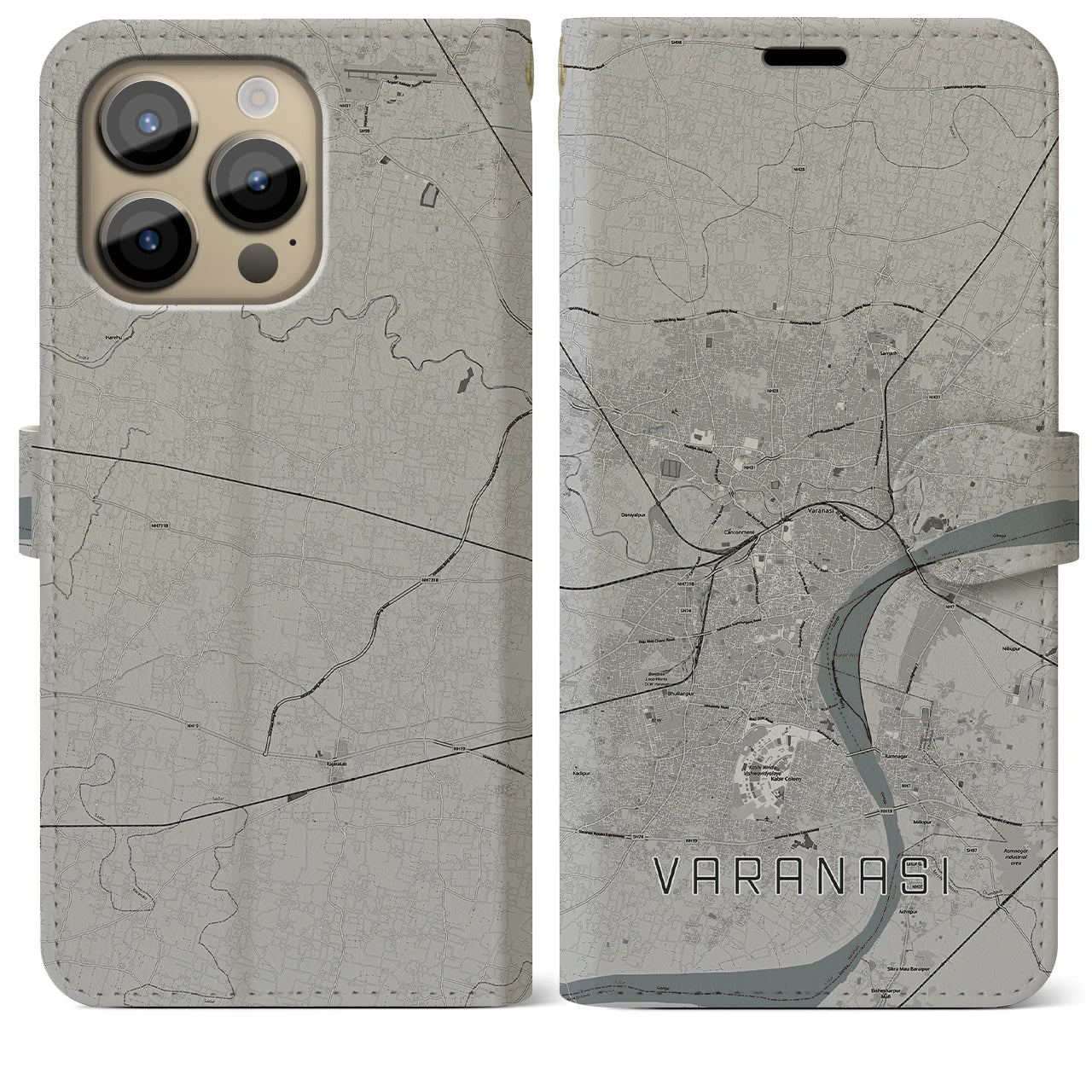 【ヴァーラーナシー(インド)】地図柄iPhoneケース(手帳タイプ)