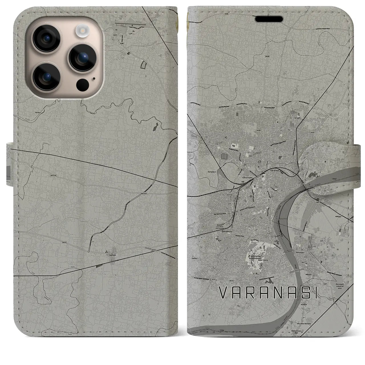 【ヴァーラーナシー(インド)】地図柄iPhoneケース(手帳タイプ)