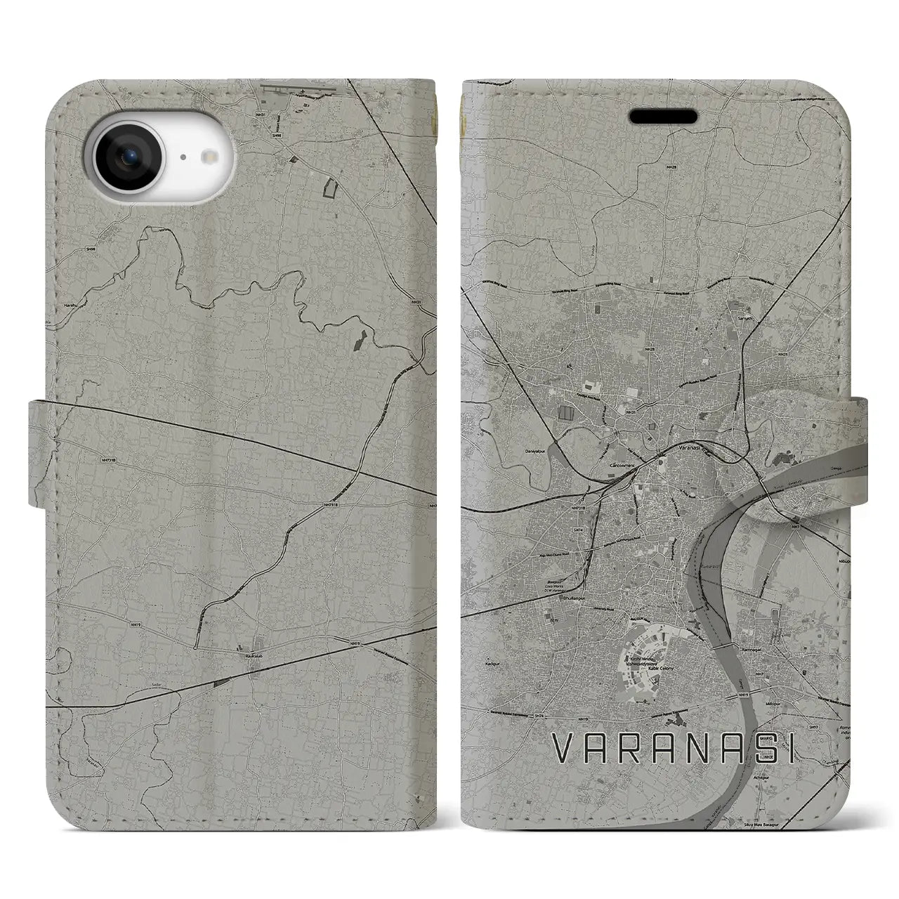 【ヴァーラーナシー(インド)】地図柄iPhoneケース(手帳タイプ)