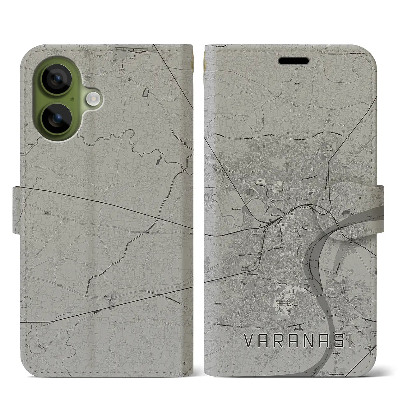 【ヴァーラーナシー(インド)】地図柄iPhoneケース(手帳タイプ)