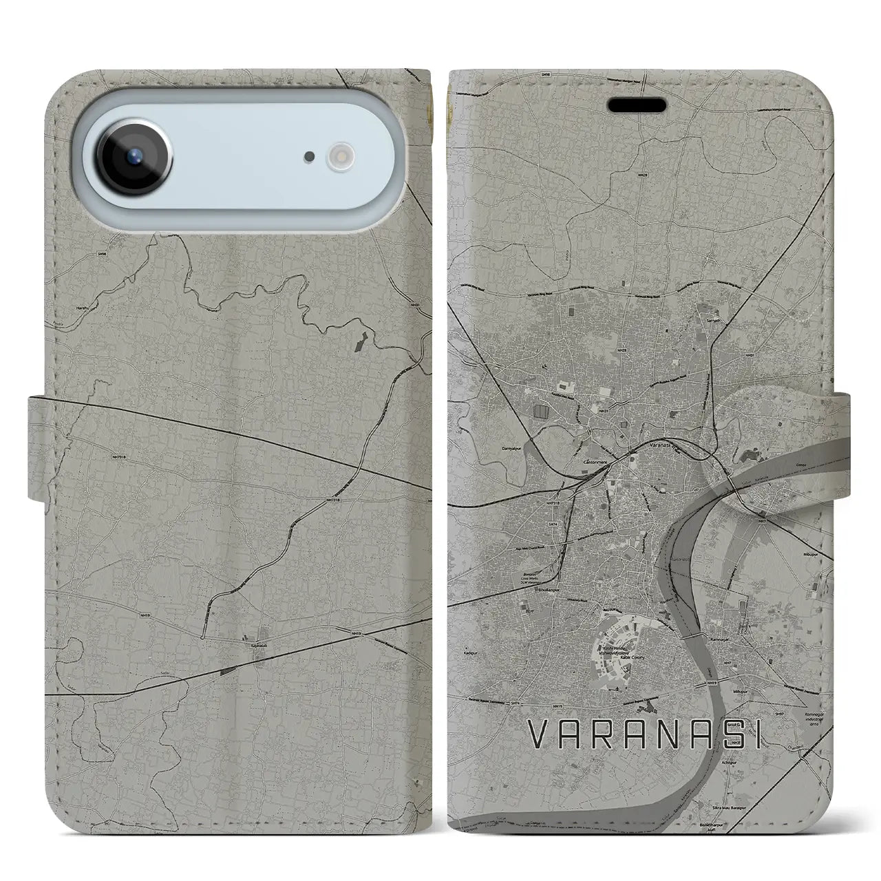 【ヴァーラーナシー(インド)】地図柄iPhoneケース(手帳タイプ)