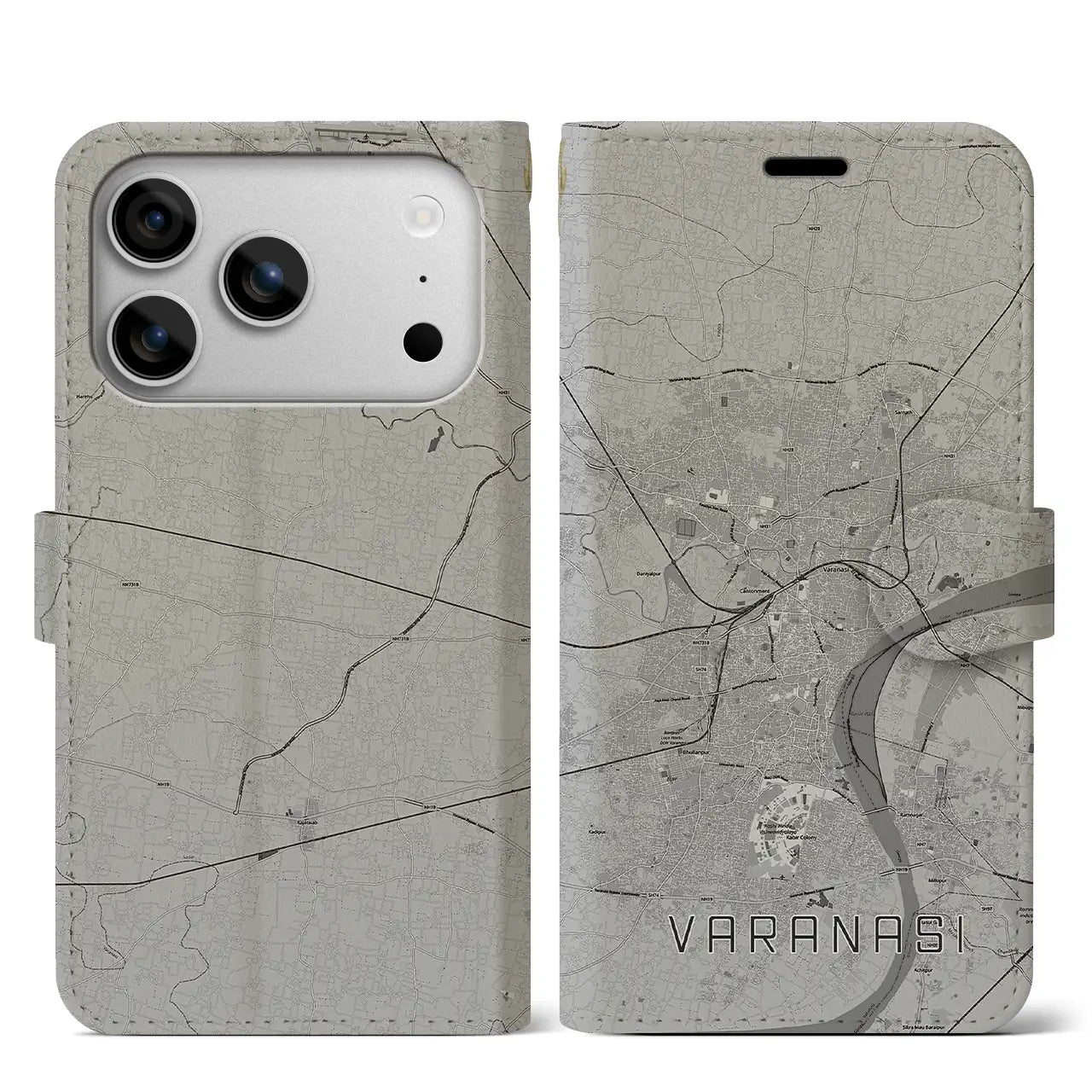 【ヴァーラーナシー(インド)】地図柄iPhoneケース(手帳タイプ)