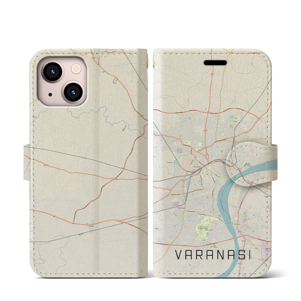 【ヴァーラーナシー(インド)】地図柄iPhoneケース(手帳タイプ)