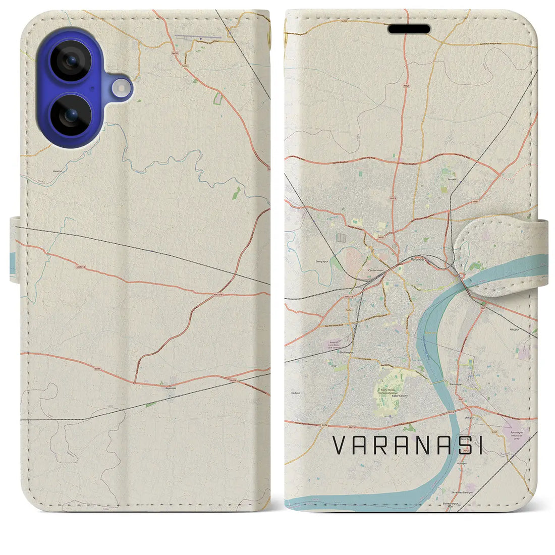 【ヴァーラーナシー(インド)】地図柄iPhoneケース(手帳タイプ)ナチュラル・iPhone 16 Pro Max 用