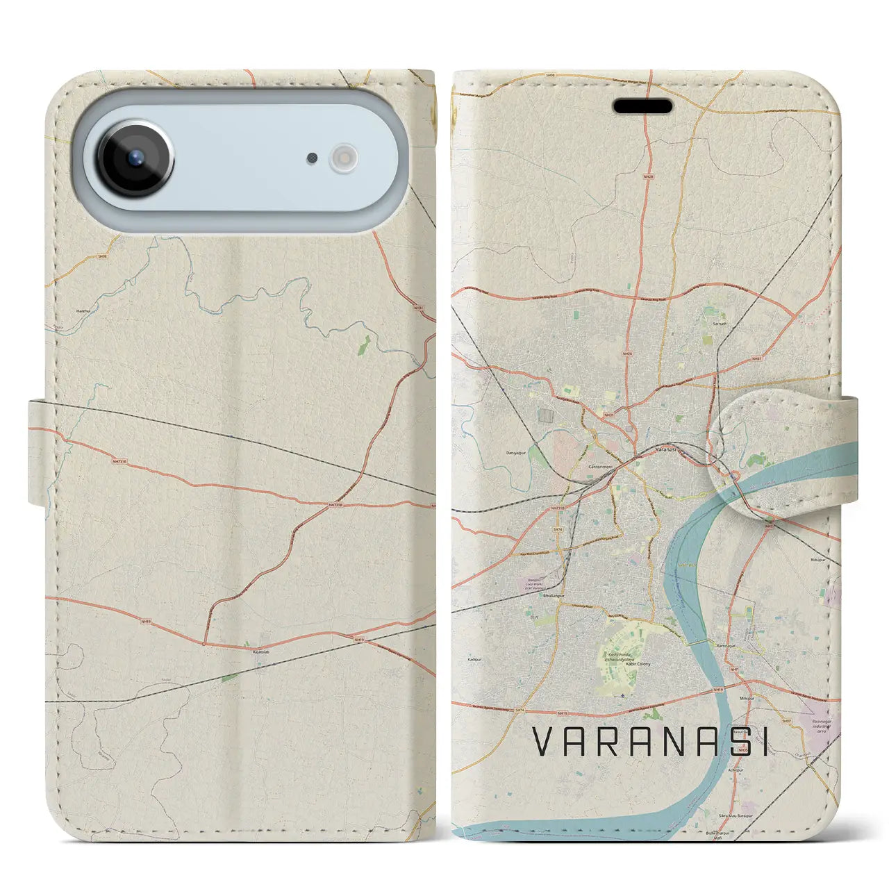 【ヴァーラーナシー(インド)】地図柄iPhoneケース(手帳タイプ)