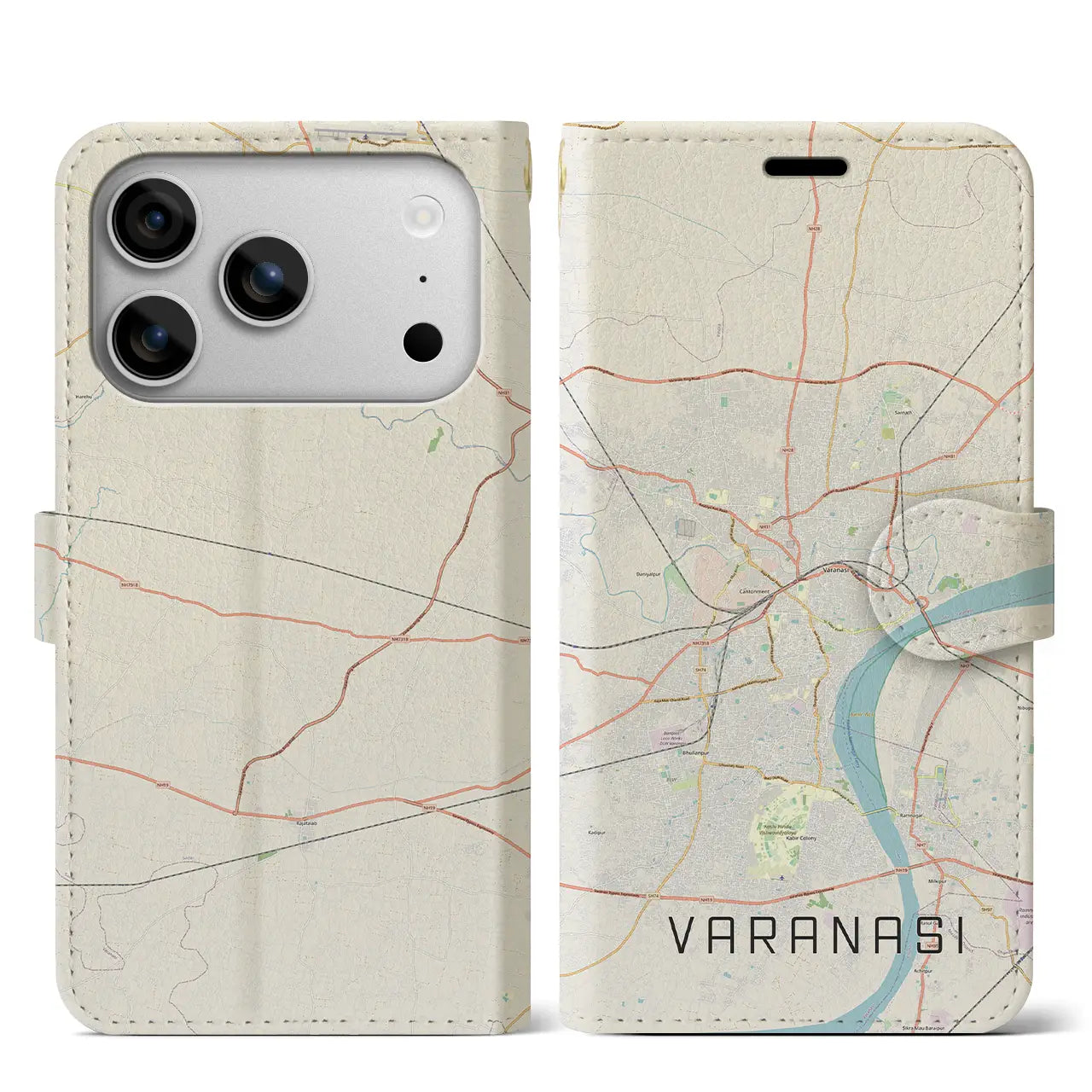 【ヴァーラーナシー(インド)】地図柄iPhoneケース(手帳タイプ)