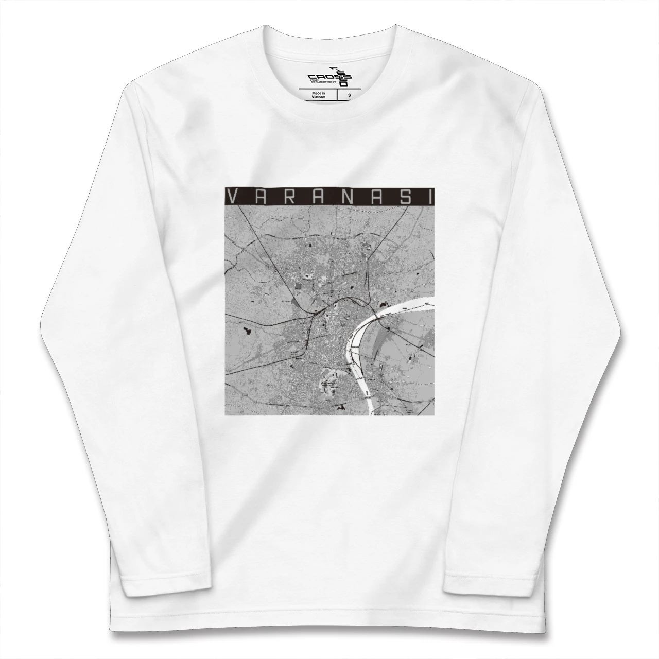 【ヴァーラーナシー(インド)】地図柄ロングスリーブTシャツ