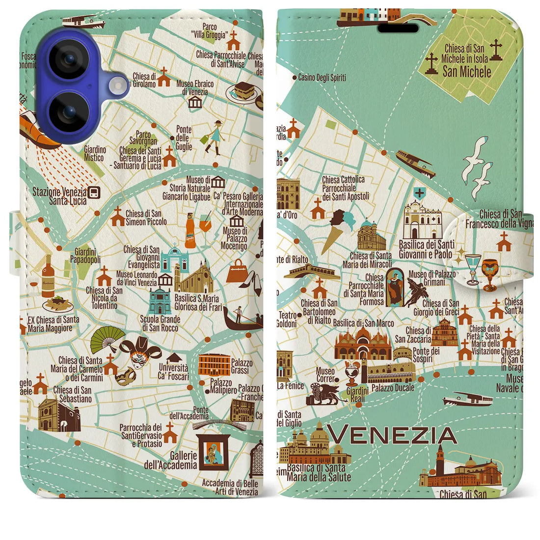 【ヴェネツィア(イラスト)】イラストマップiPhoneケース(手帳タイプ)ブライト・iPhone 16 Pro Max 用