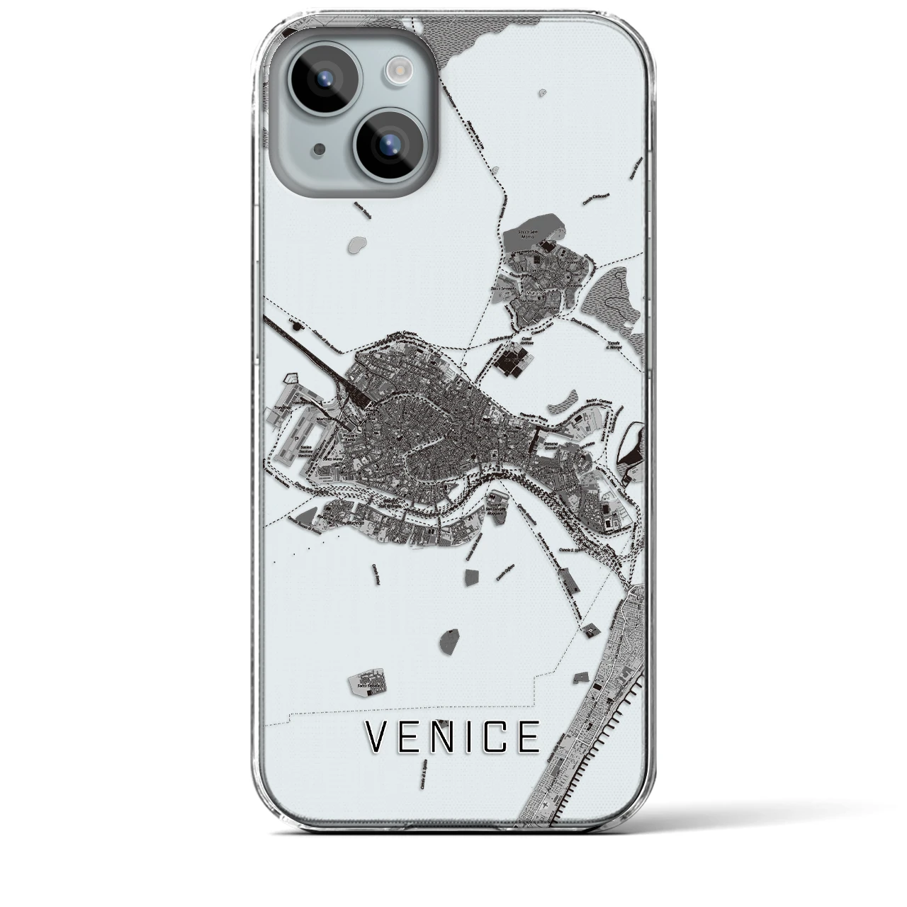 【ヴェネツィア2(イタリア)】地図柄iPhoneケース(クリアタイプ)モノトーン・iPhone 15 Plus 用