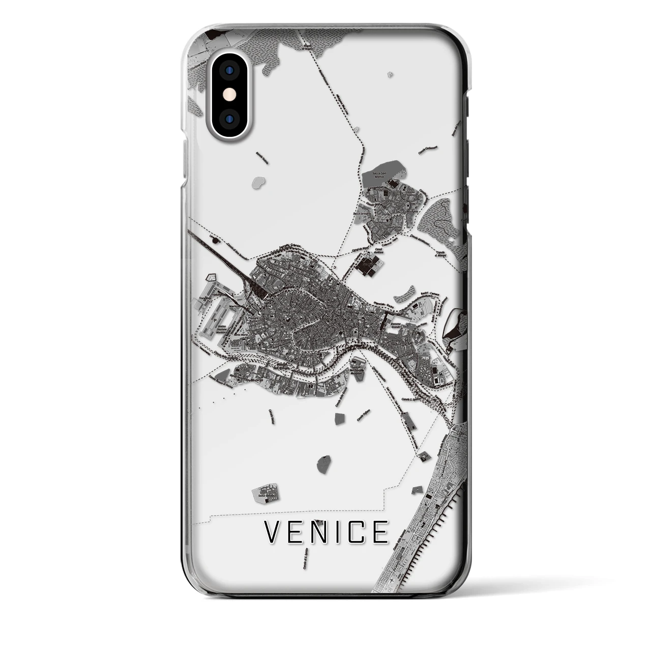 【ヴェネツィア2(イタリア)】地図柄iPhoneケース(クリアタイプ)モノトーン・iPhone XS Max 用