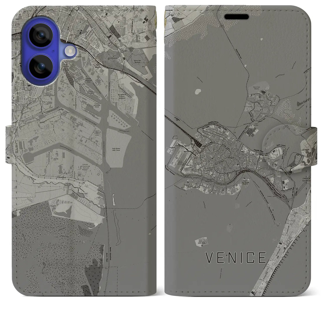 【ヴェネツィア2(イタリア)】地図柄iPhoneケース(手帳タイプ)モノトーン・iPhone 16 Pro Max 用