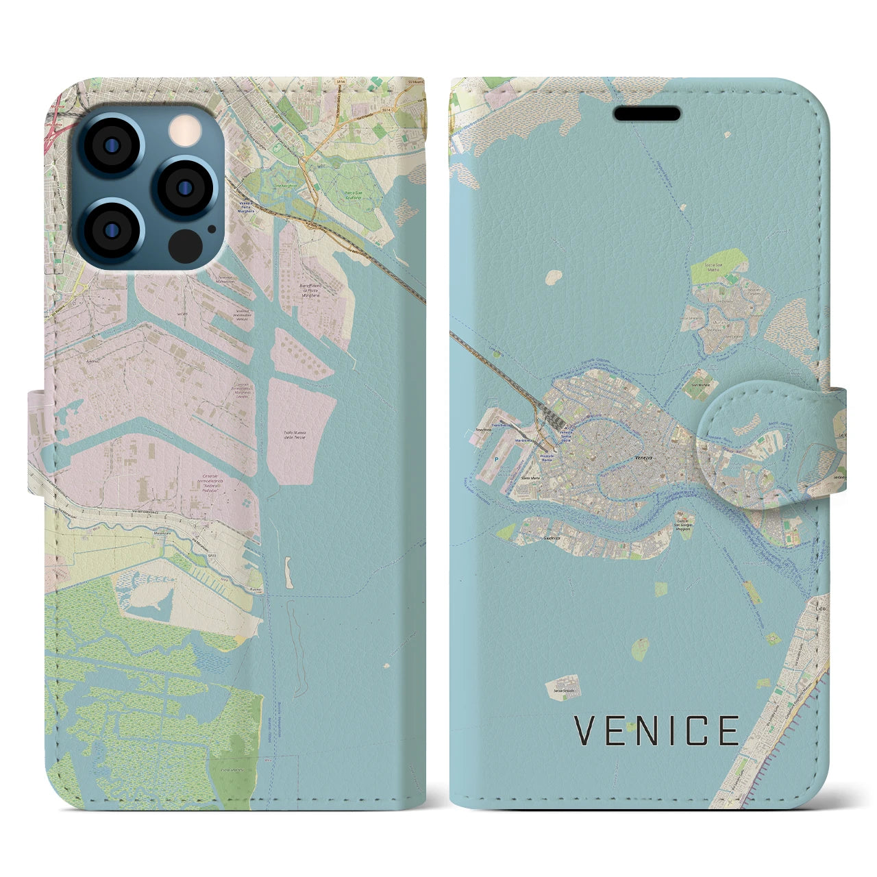 【ヴェネツィア2(イタリア)】地図柄iPhoneケース(手帳タイプ)ナチュラル・iPhone 12 / 12 Pro 用