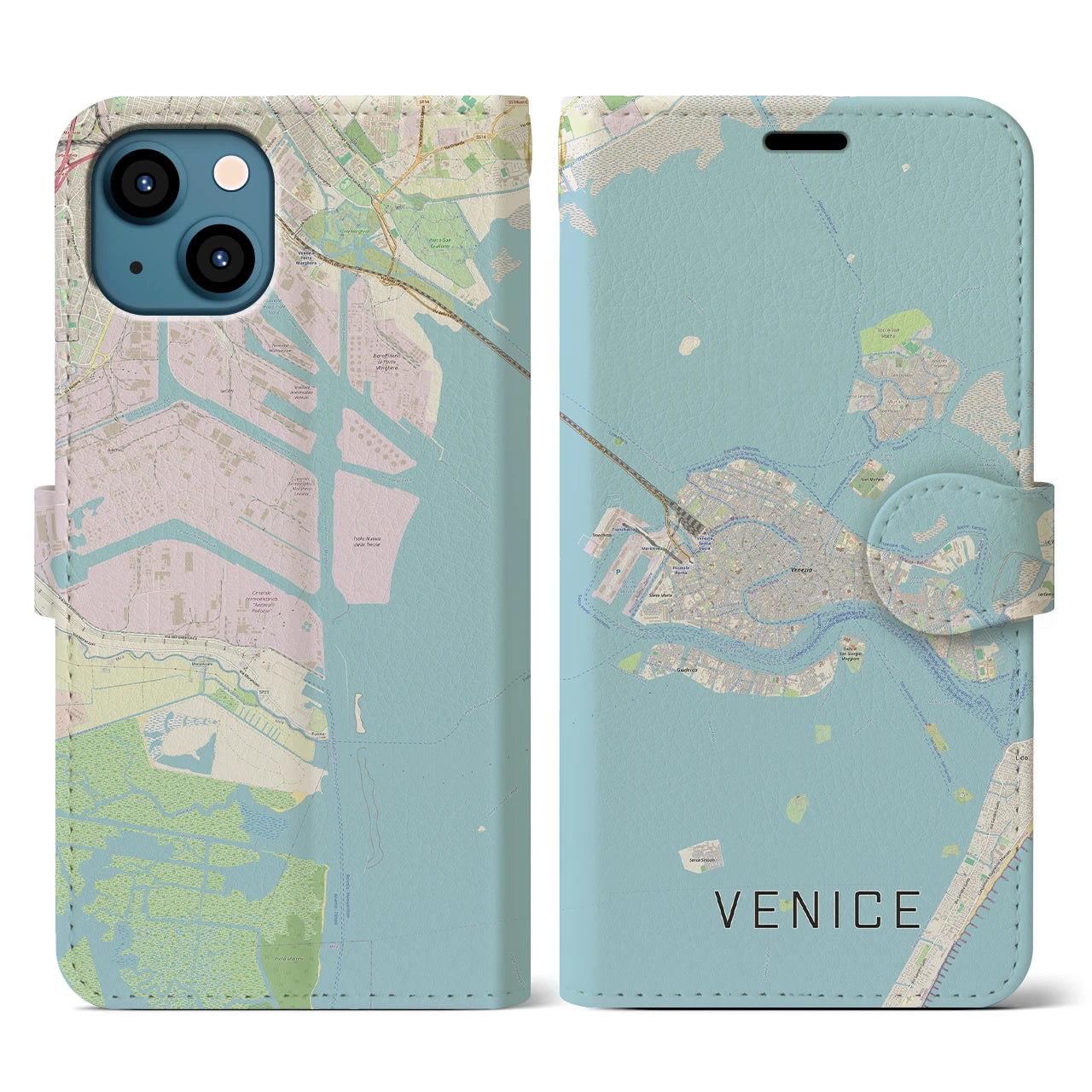 【ヴェネツィア2(イタリア)】地図柄iPhoneケース(手帳タイプ)ナチュラル・iPhone 13 用