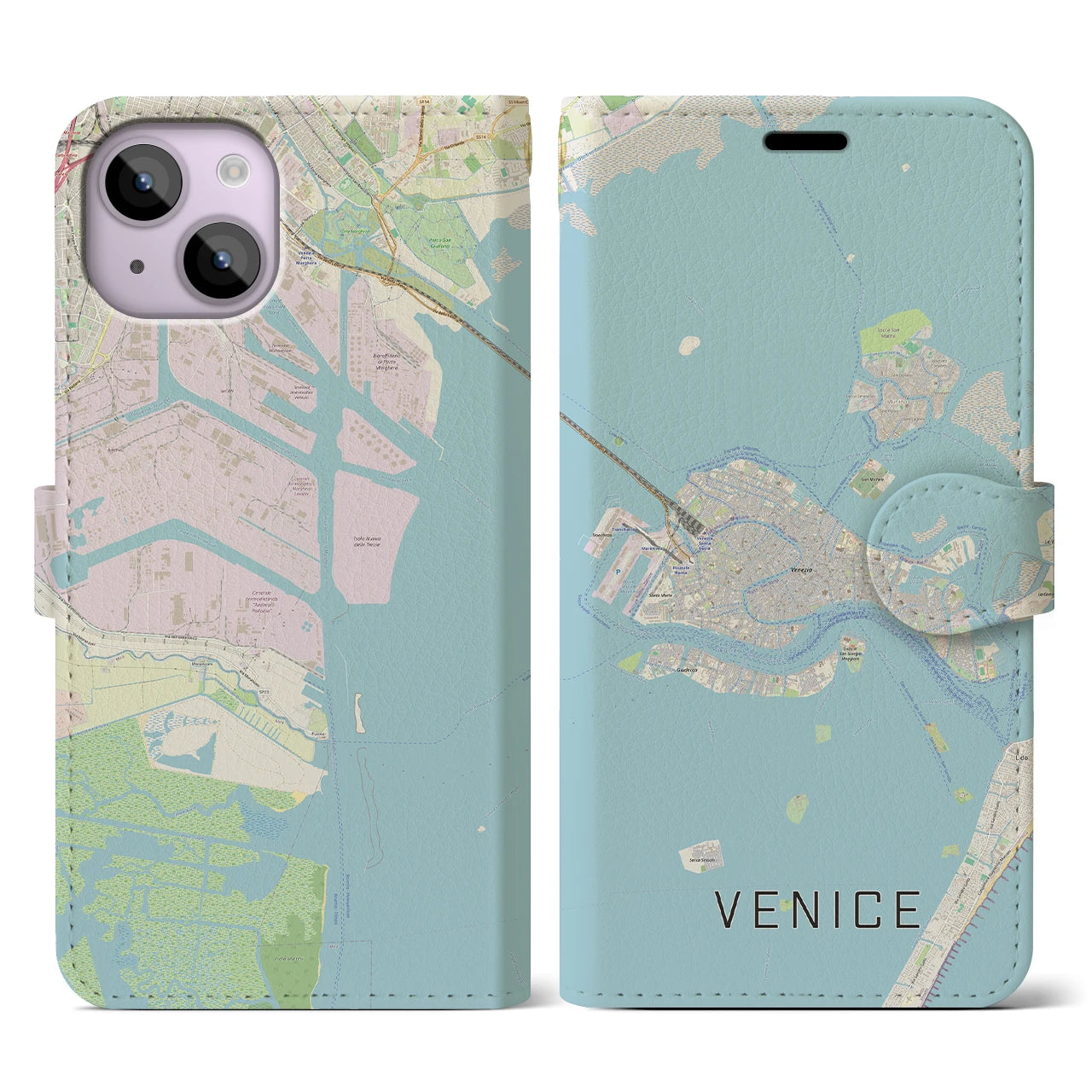 【ヴェネツィア2(イタリア)】地図柄iPhoneケース(手帳タイプ)ナチュラル・iPhone 14 用