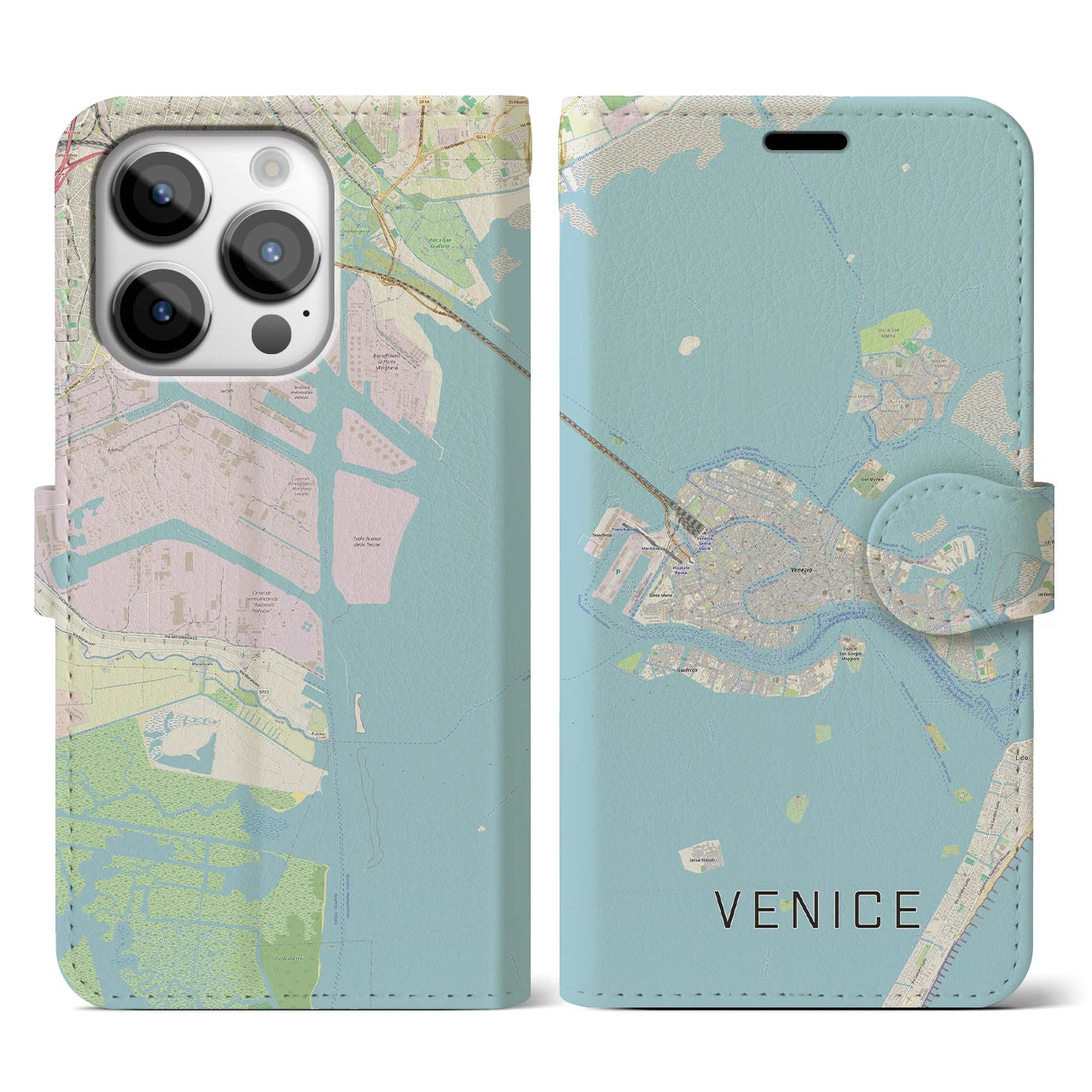 【ヴェネツィア2(イタリア)】地図柄iPhoneケース(手帳タイプ)ナチュラル・iPhone 14 Pro 用