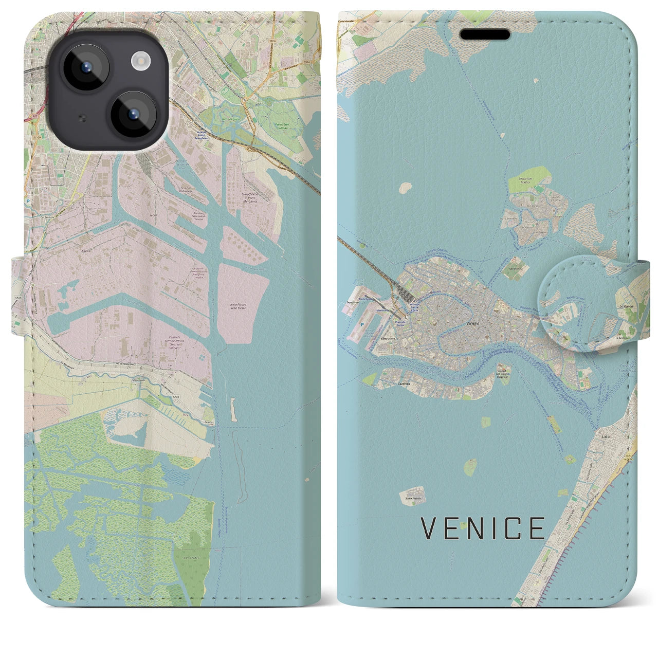 【ヴェネツィア2(イタリア)】地図柄iPhoneケース(手帳タイプ)ナチュラル・iPhone 14 Plus 用