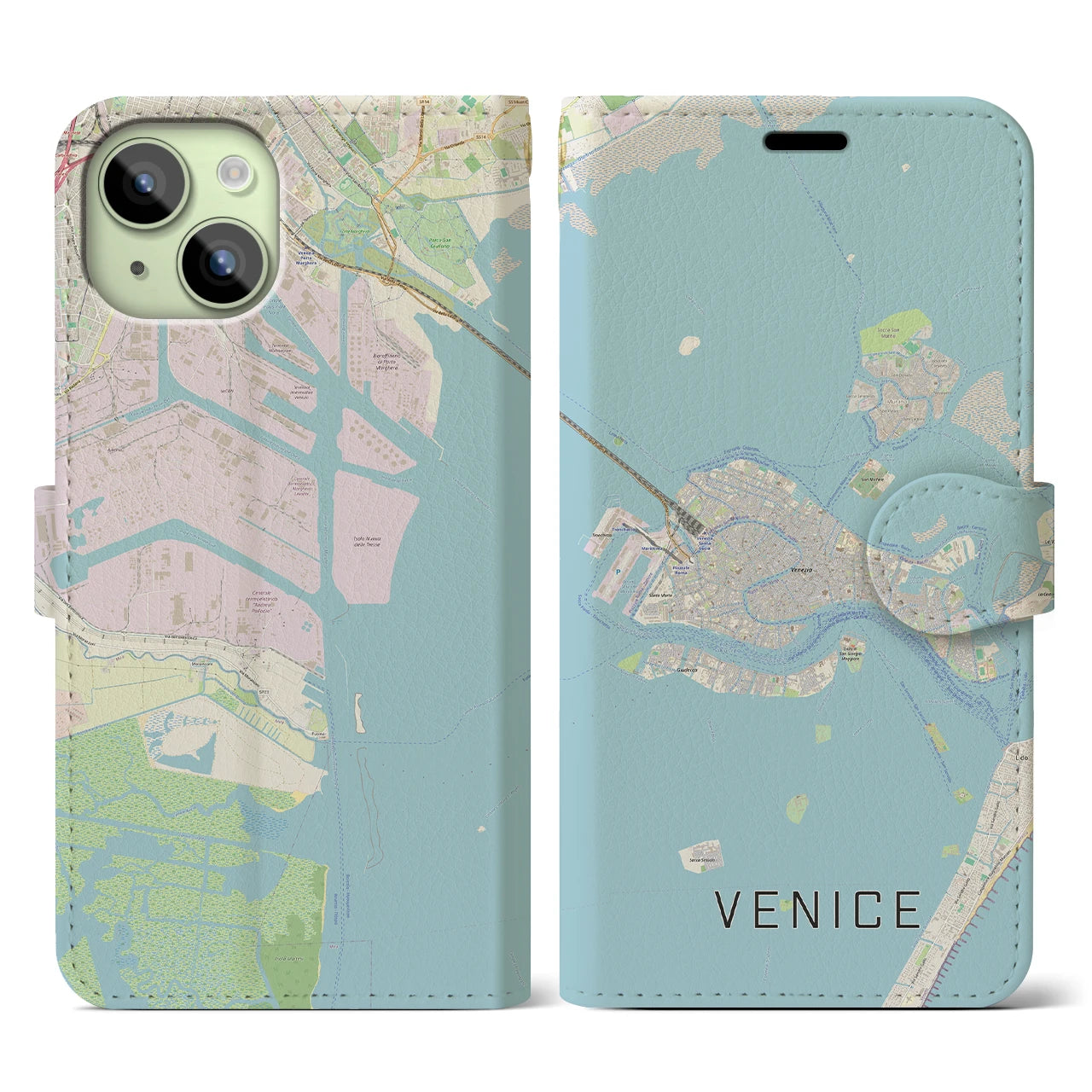 【ヴェネツィア2(イタリア)】地図柄iPhoneケース(手帳タイプ)ナチュラル・iPhone 15 用