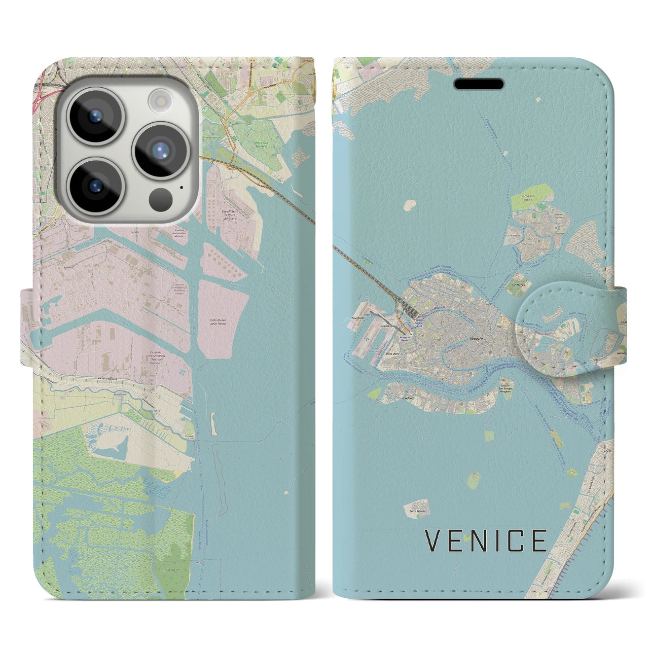 【ヴェネツィア2(イタリア)】地図柄iPhoneケース(手帳タイプ)ナチュラル・iPhone 15 Pro 用