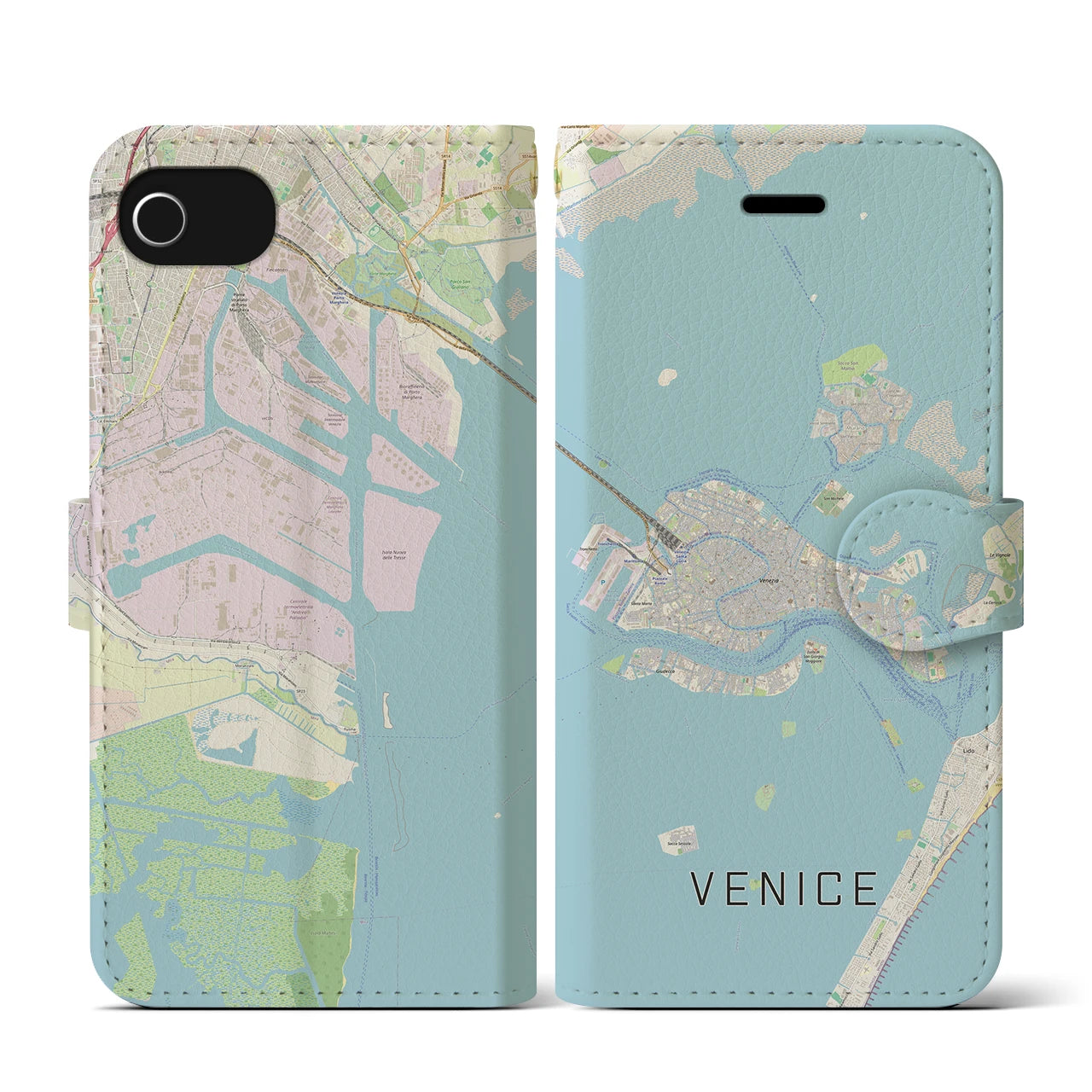 【ヴェネツィア2(イタリア)】地図柄iPhoneケース(手帳タイプ)ナチュラル・iPhone SE(第3 / 第2世代) / 8 / 7 / 6s / 6 用