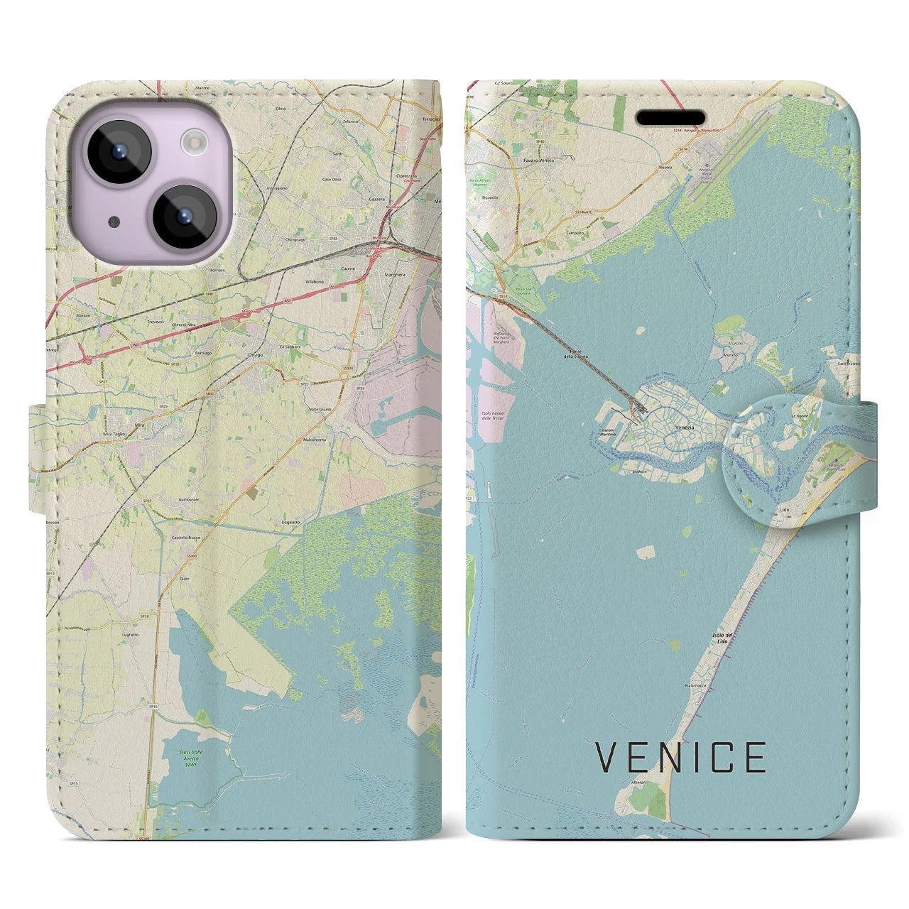 【ヴェネツィア(イタリア)】地図柄iPhoneケース(手帳タイプ)ナチュラル・iPhone 14 用