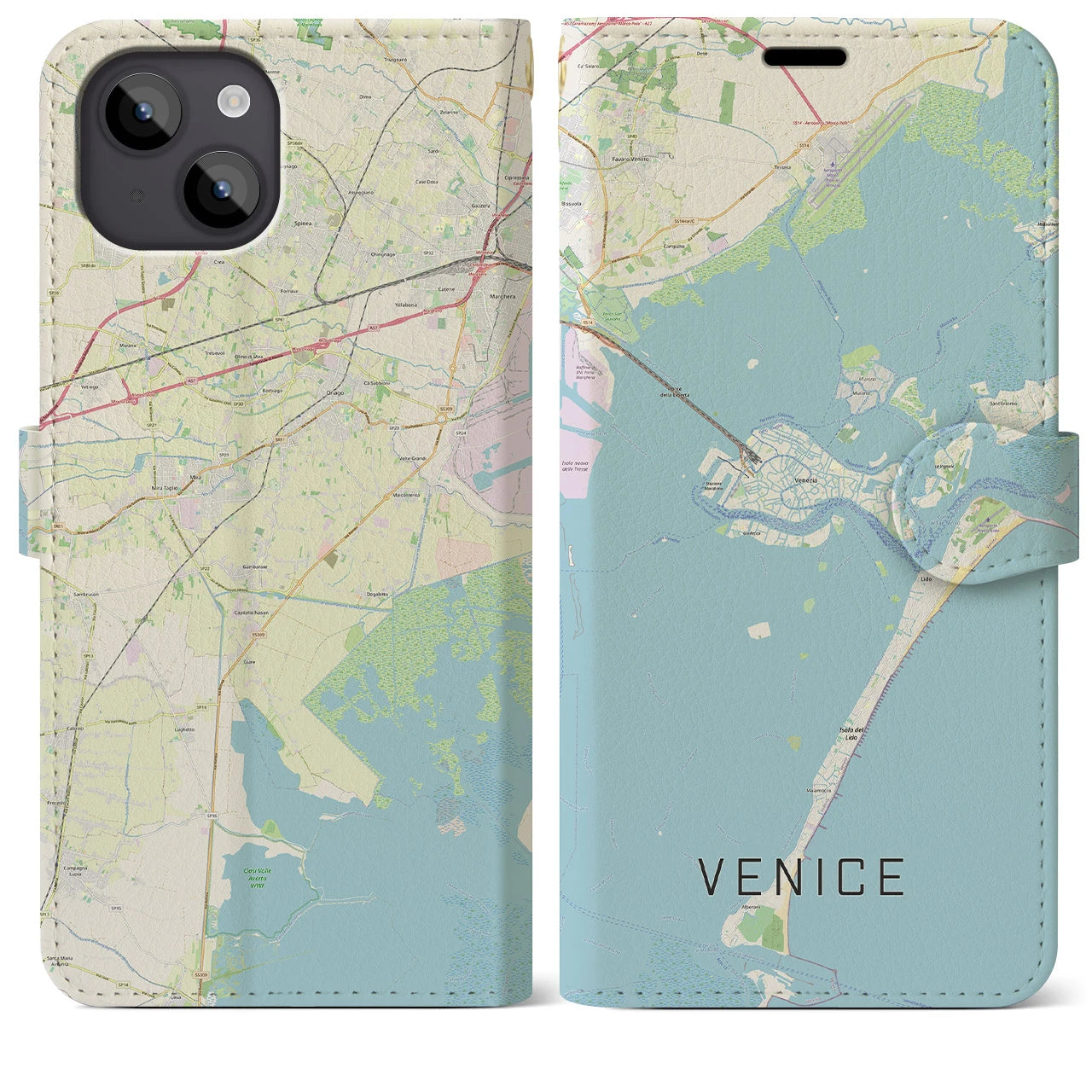 【ヴェネツィア(イタリア)】地図柄iPhoneケース(手帳タイプ)ナチュラル・iPhone 14 Plus 用