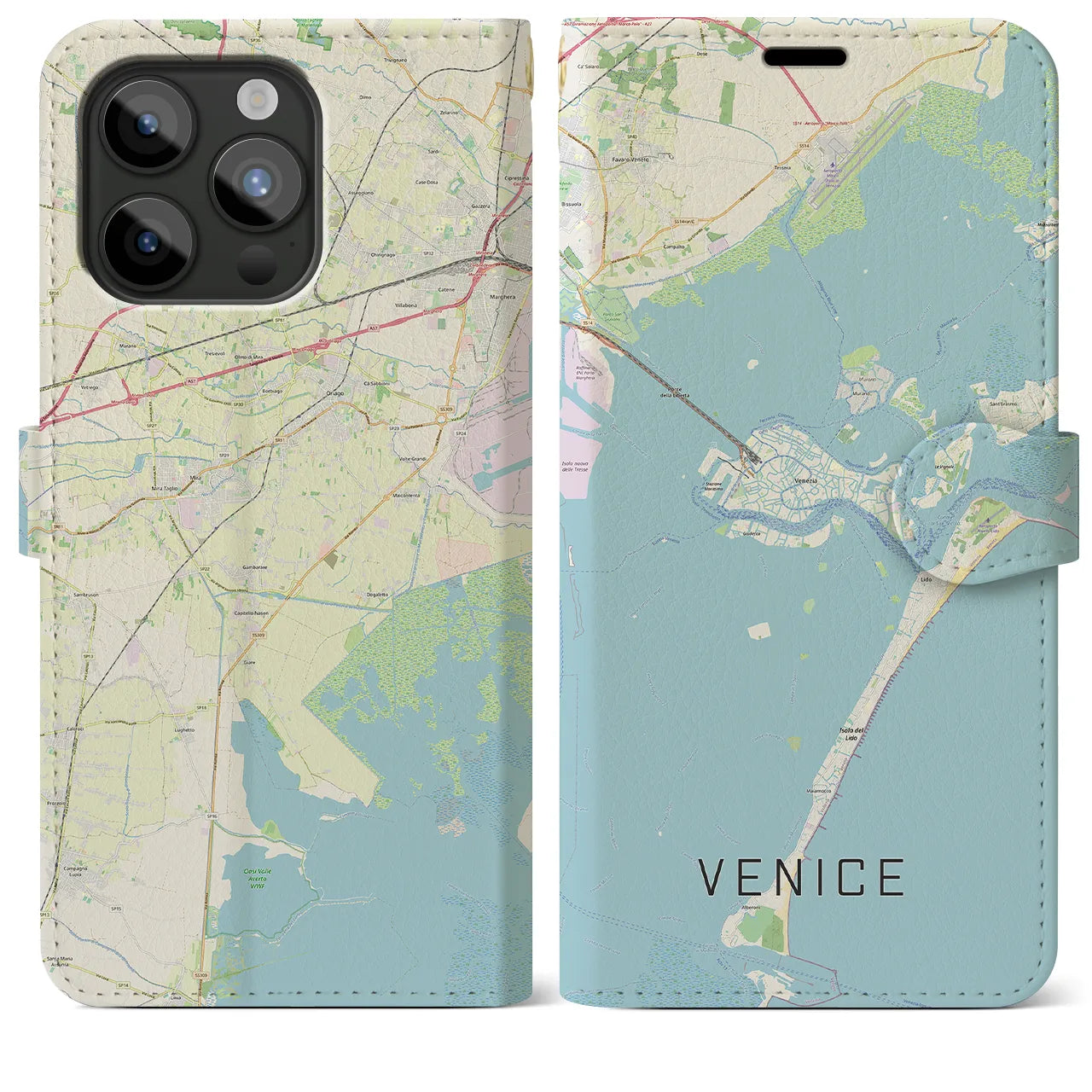 【ヴェネツィア(イタリア)】地図柄iPhoneケース(手帳タイプ)ナチュラル・iPhone 15 Pro Max 用