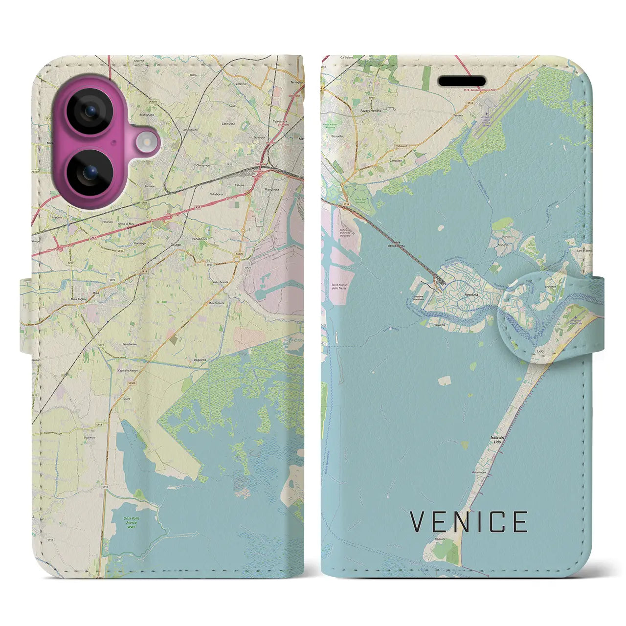【ヴェネツィア(イタリア)】地図柄iPhoneケース(手帳タイプ)ナチュラル・iPhone 16 Pro 用