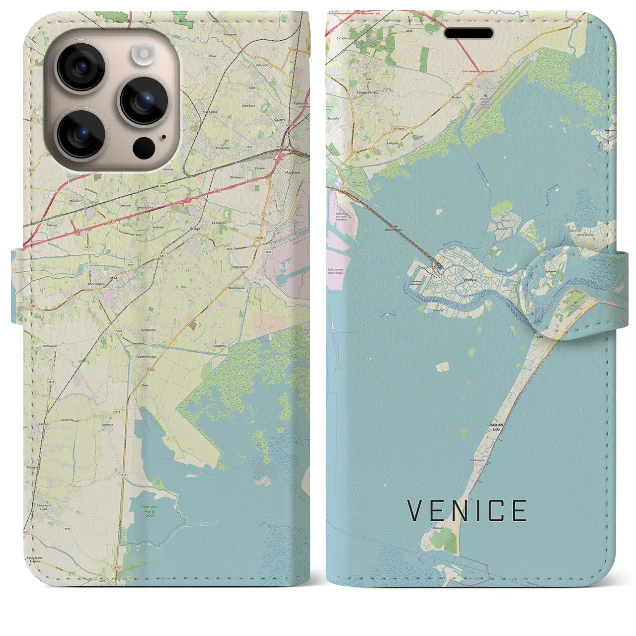 【ヴェネツィア(イタリア)】地図柄iPhoneケース(手帳タイプ)ナチュラル・iPhone 16 Plus 用