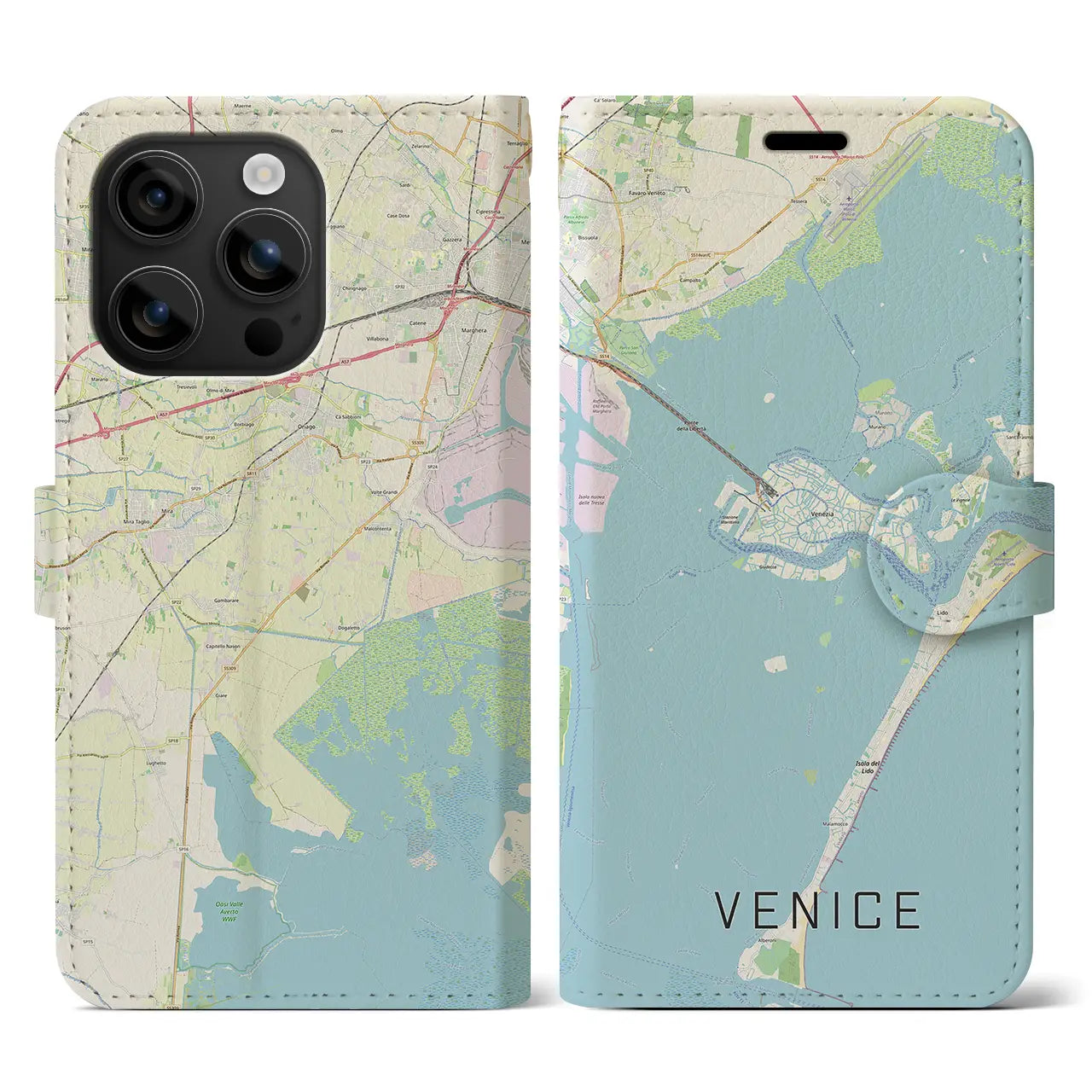 【ヴェネツィア(イタリア)】地図柄iPhoneケース(手帳タイプ)ナチュラル・iPhone 16 用