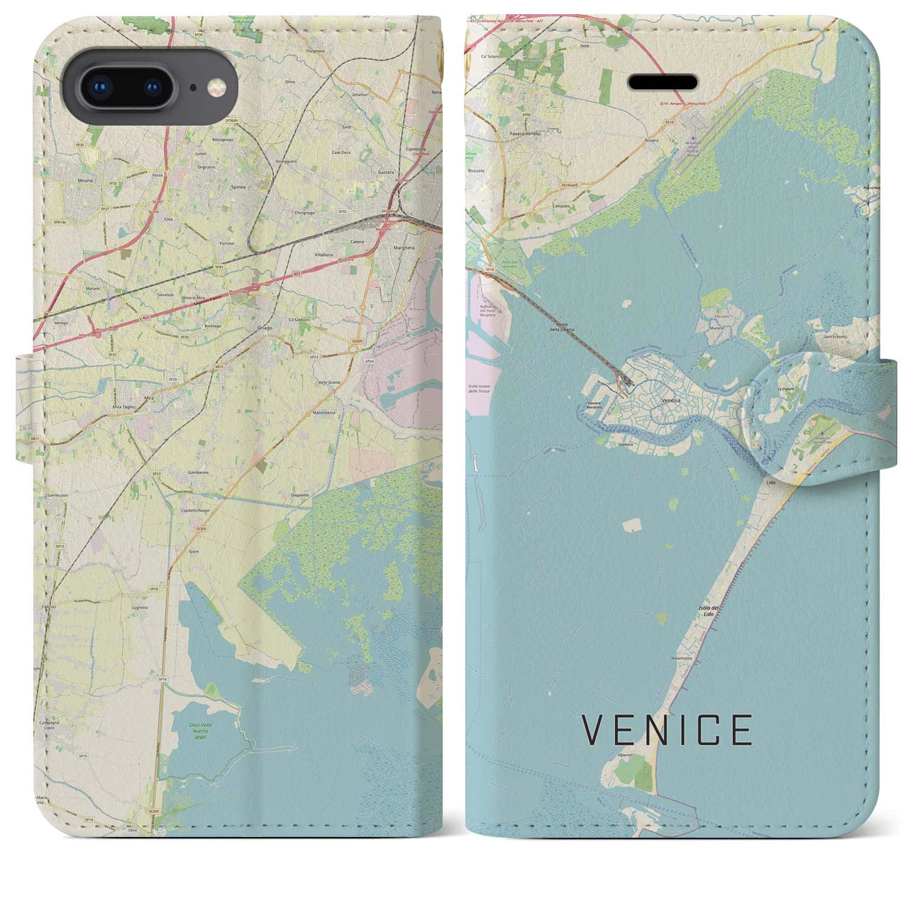 【ヴェネツィア(イタリア)】地図柄iPhoneケース(手帳タイプ)ナチュラル・iPhone 8Plus /7Plus / 6sPlus / 6Plus 用