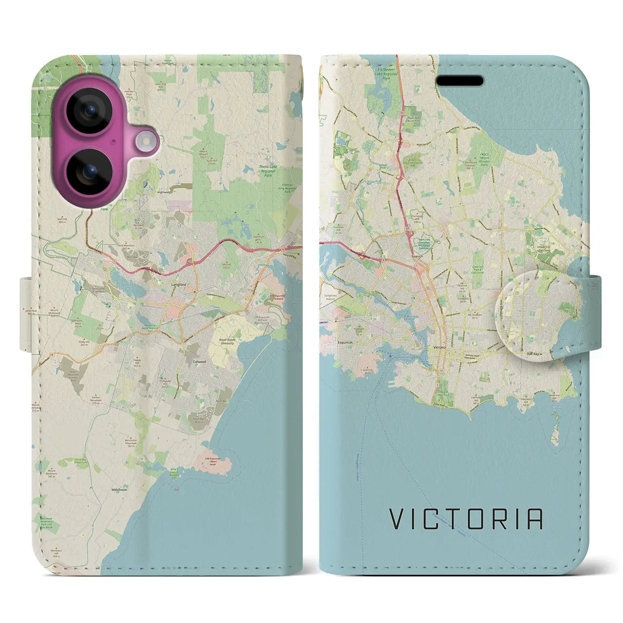 【ビクトリア(カナダ)】地図柄iPhoneケース(手帳タイプ)ナチュラル・iPhone 16 Pro 用